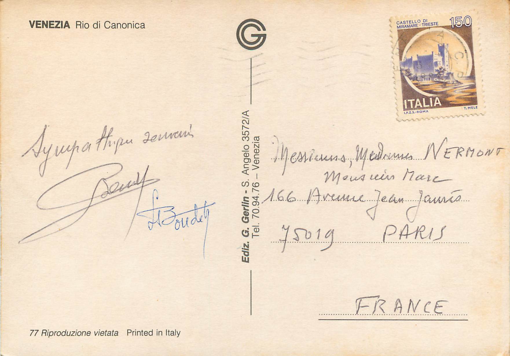 CPM Venezia Rio di Canonica — Verso