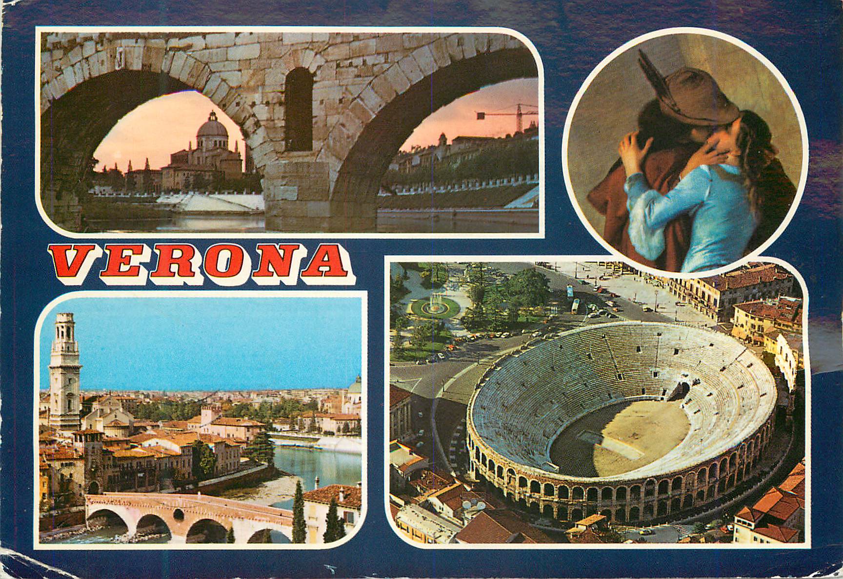 Verona — Ansicht des römischen Theaters, der Brücke und eines Paares — Verlag LANCORA, Nr. 100