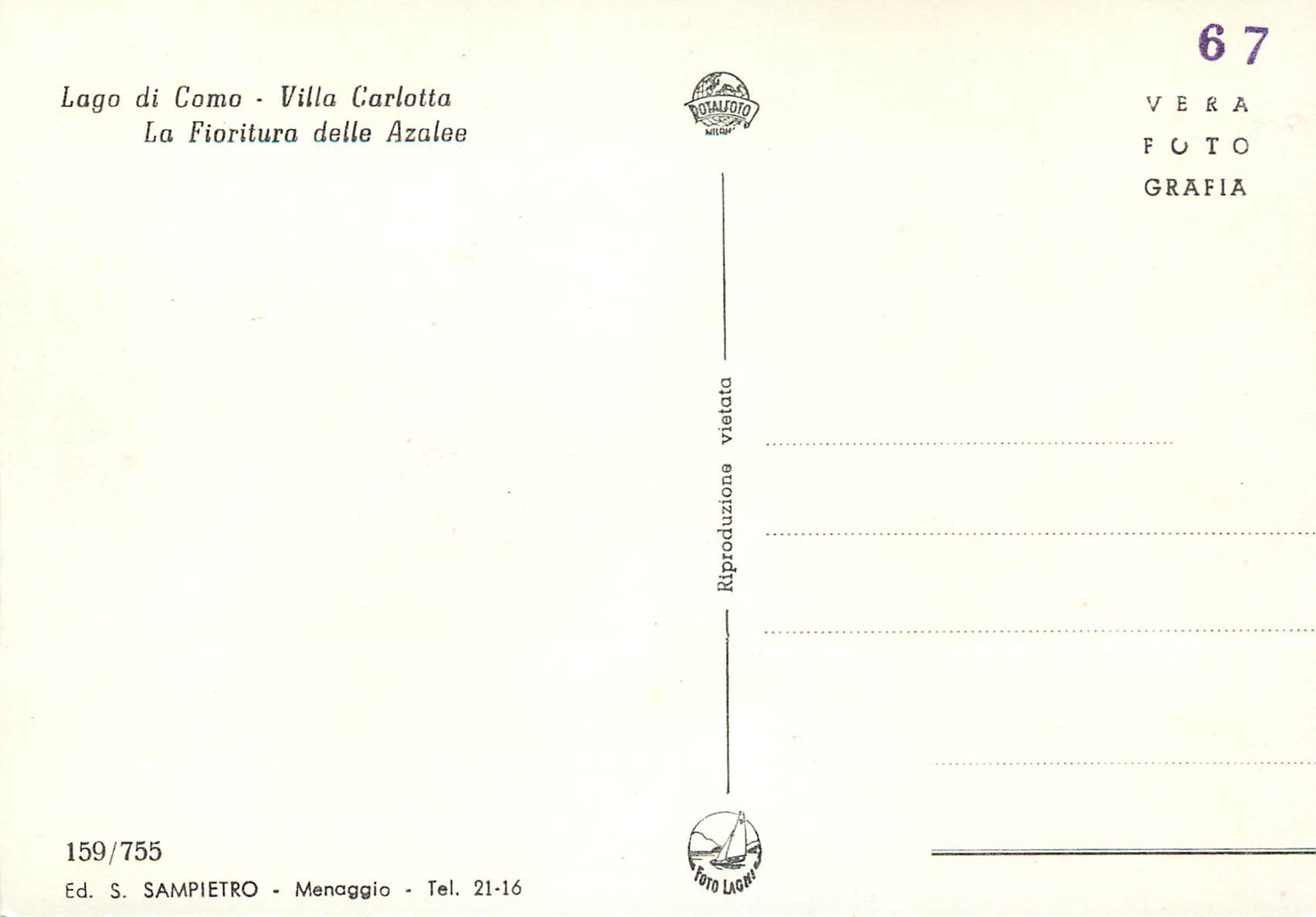 CPM Villa Carlotta La Fioritura delle Azalee — Rückseite
