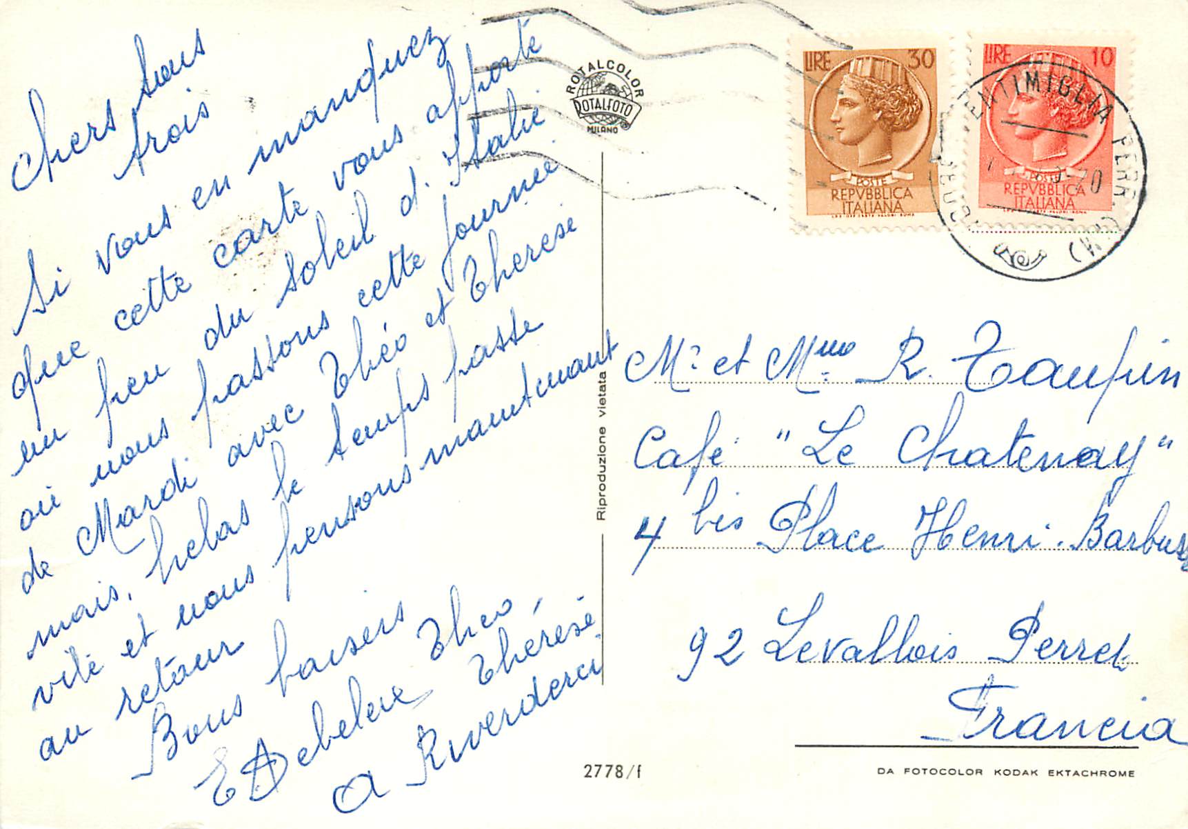 CPM Ventimiglia Riviera Dei Fiori — Rückseite