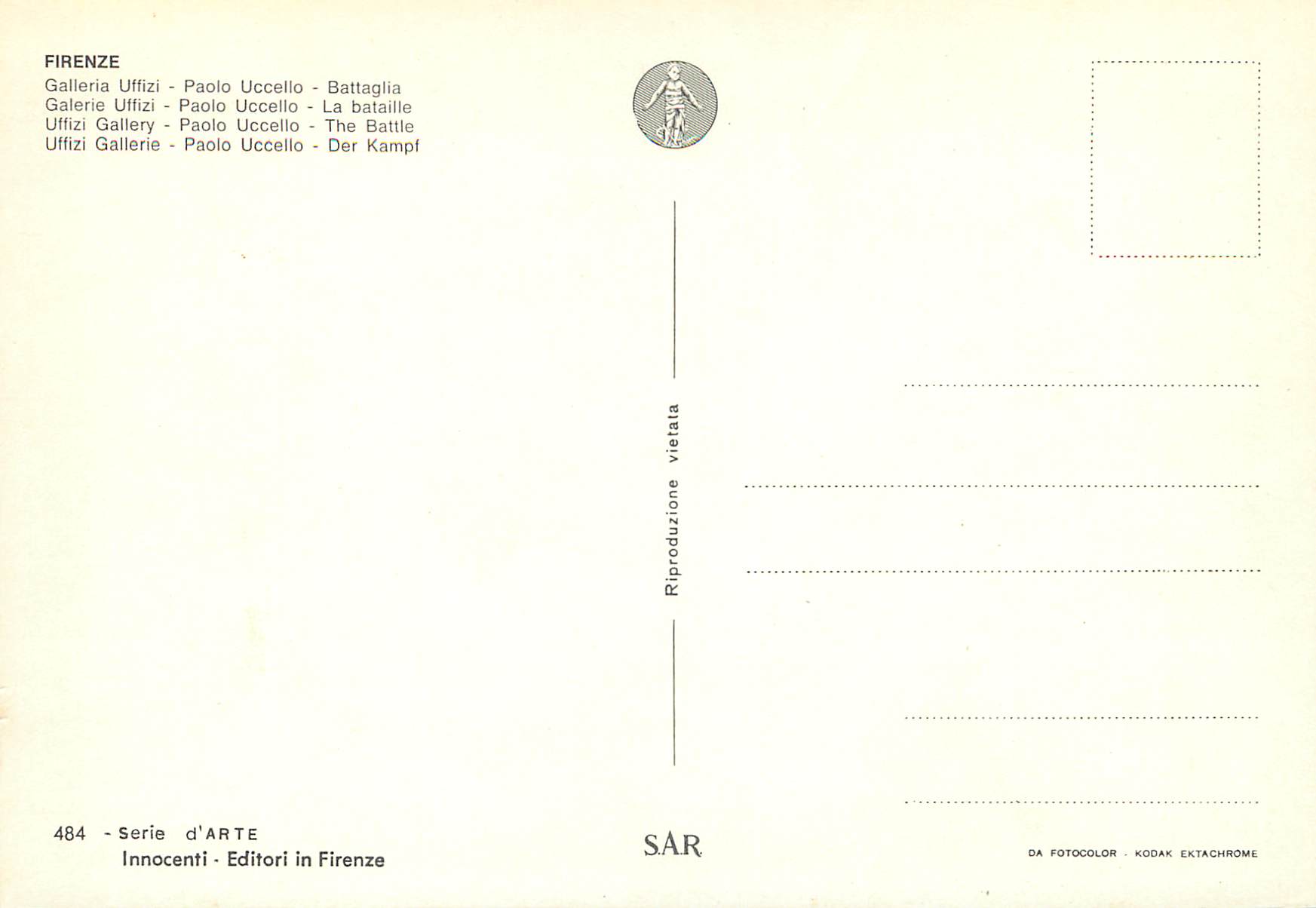 CPM Firenze Galerie Utfizi La Bataille — Rückseite