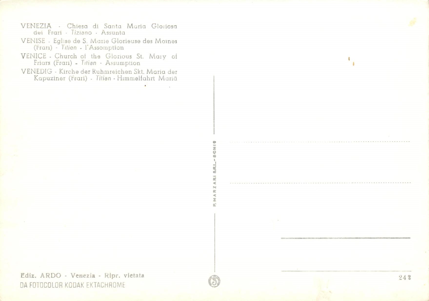 CPM Venezia Eglise de S Marie Glorieuse des Moines — Rückseite