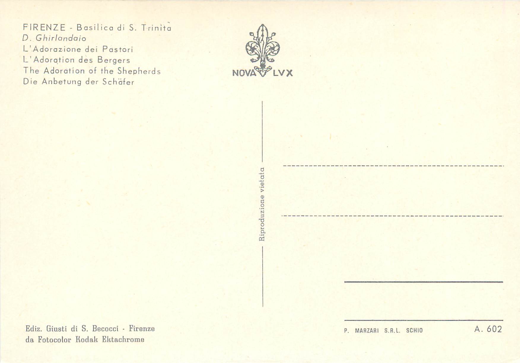 CPM Firenze L'Adoration des Bergers — Rückseite