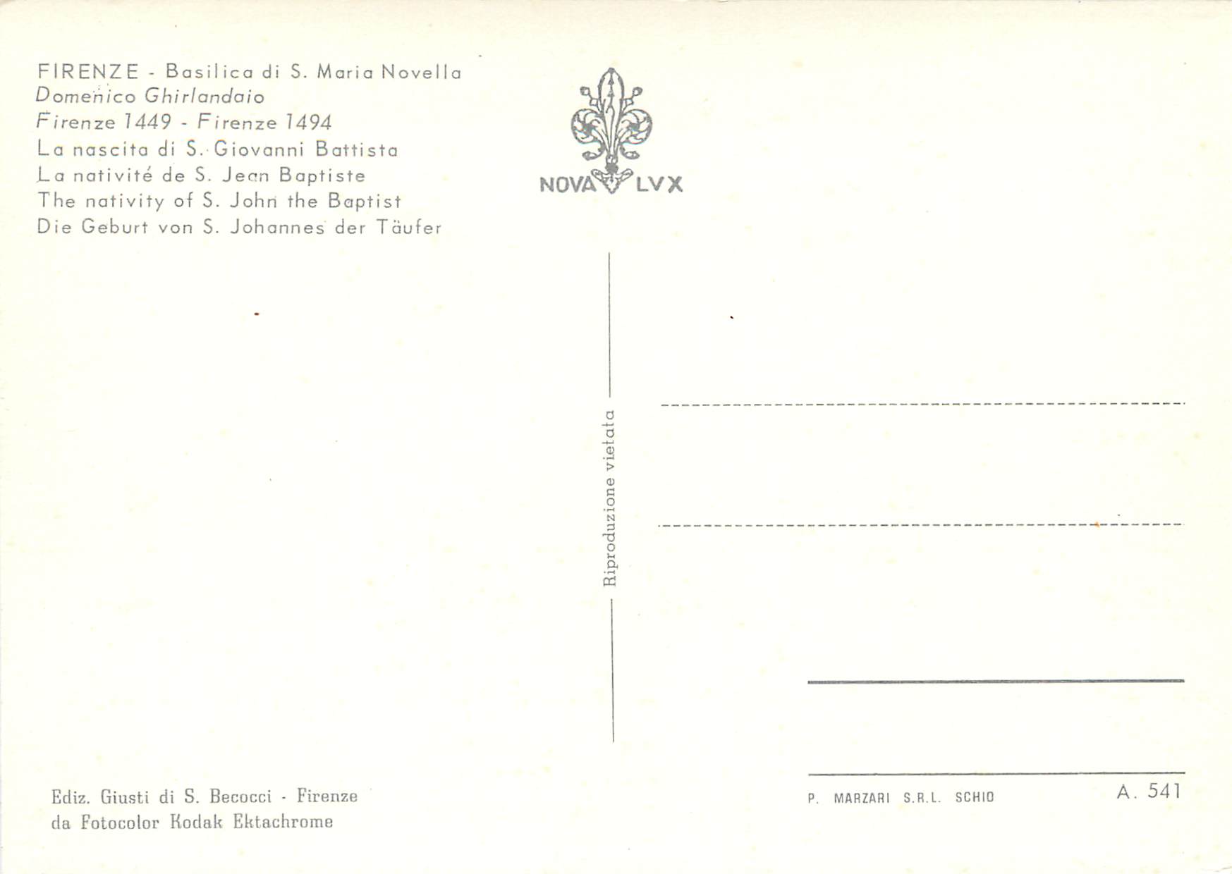 CPM Firenze La nativite de S Jean Baptiste — Rückseite