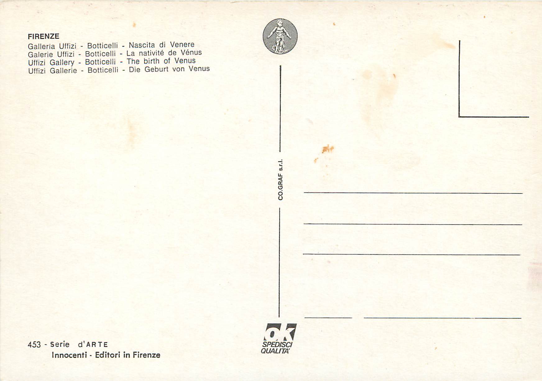 CPM Firenze galeire ulfizi botticeill la nativite de venus — Rückseite