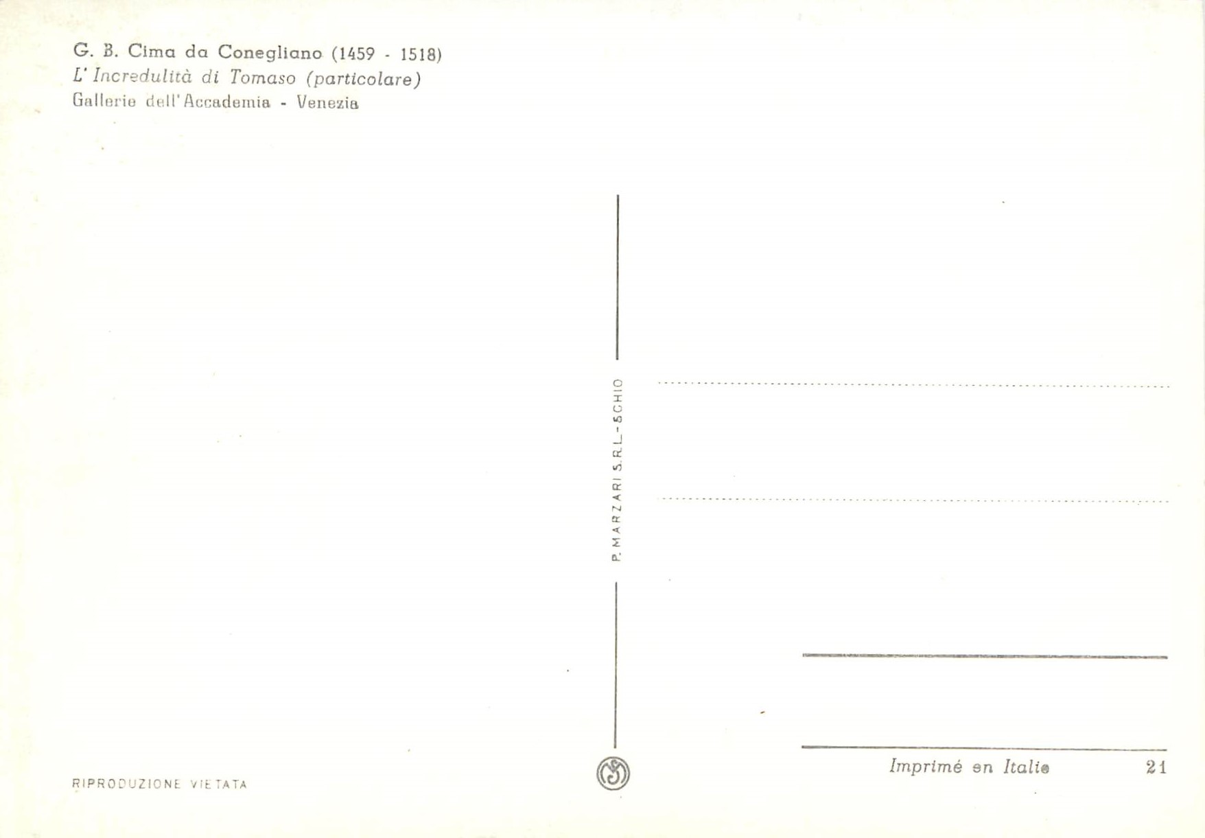 CPM Venezia G B cima da conegliano (1459 1518) gallerie dell accadomia — Rückseite