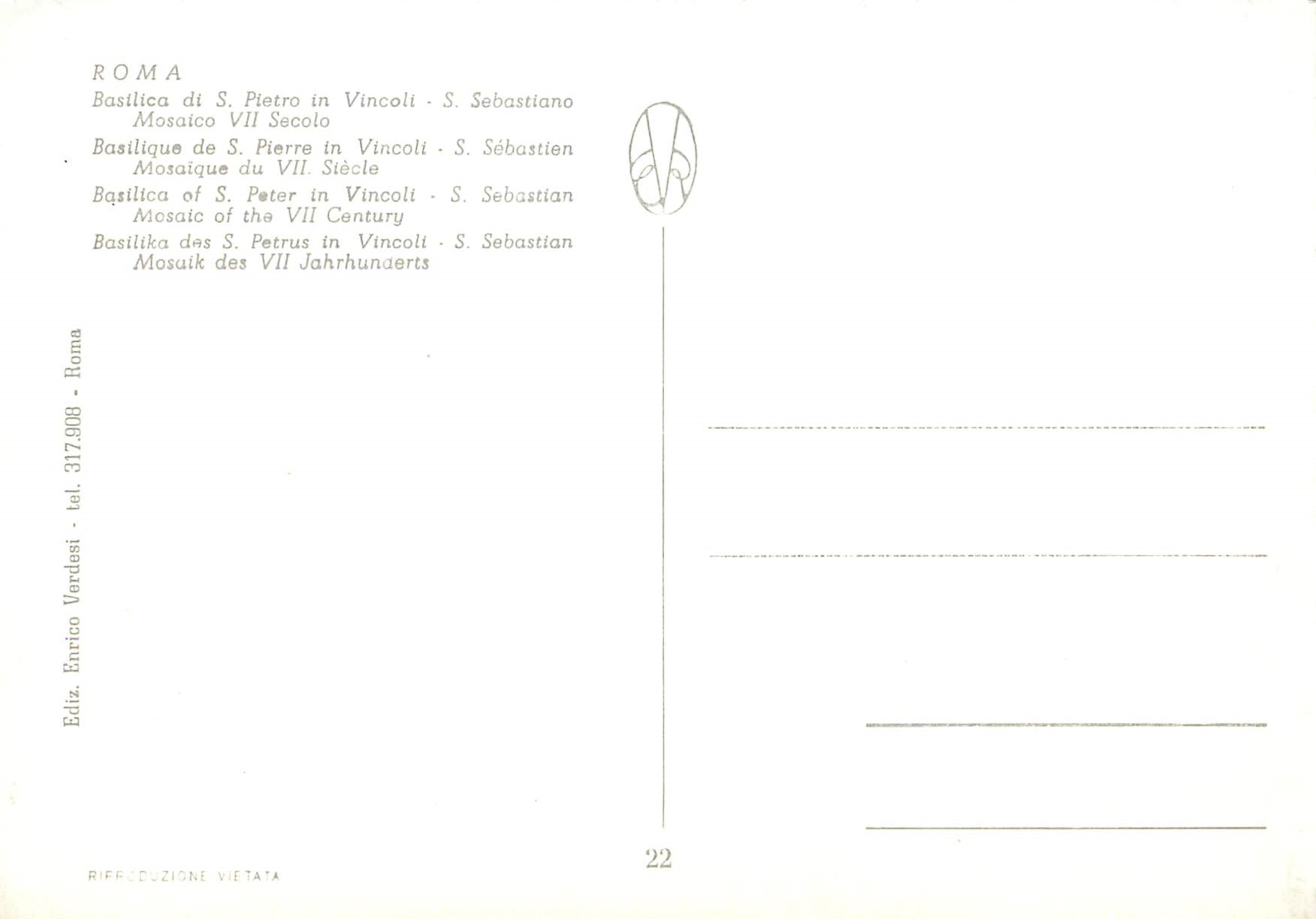 CPM Roma basilique de s pierre in vincoli s sebastien mosaique du VII s — Rückseite