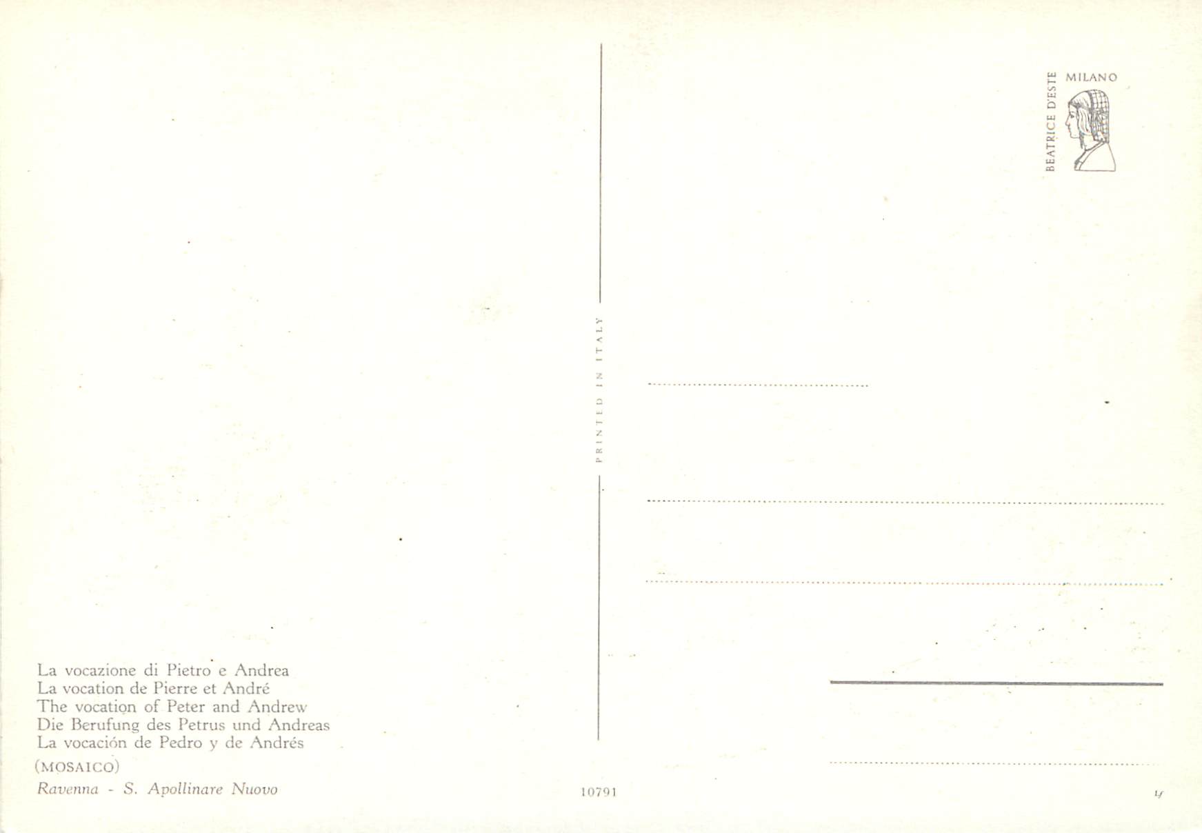 La vocation de Pierre et André — Mosaïque de Ravenna — S. Apollinaire Nuovo — éditeur BEATRICE DESIE MILANO, n° 10791 — Rückseite