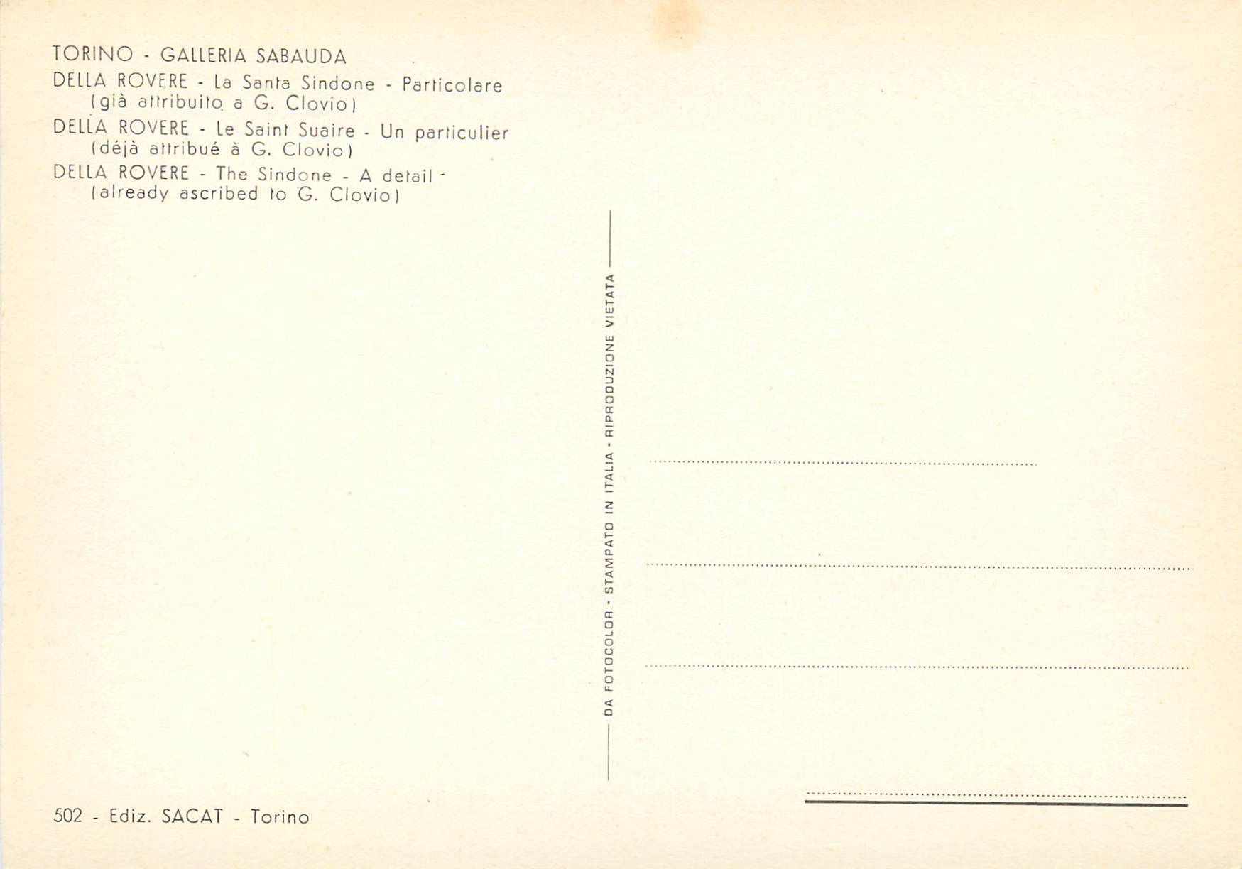 CPM Torino gallerie sabauda della rovere le st suaire un particulier (deja attribue o g clovio) — Rückseite