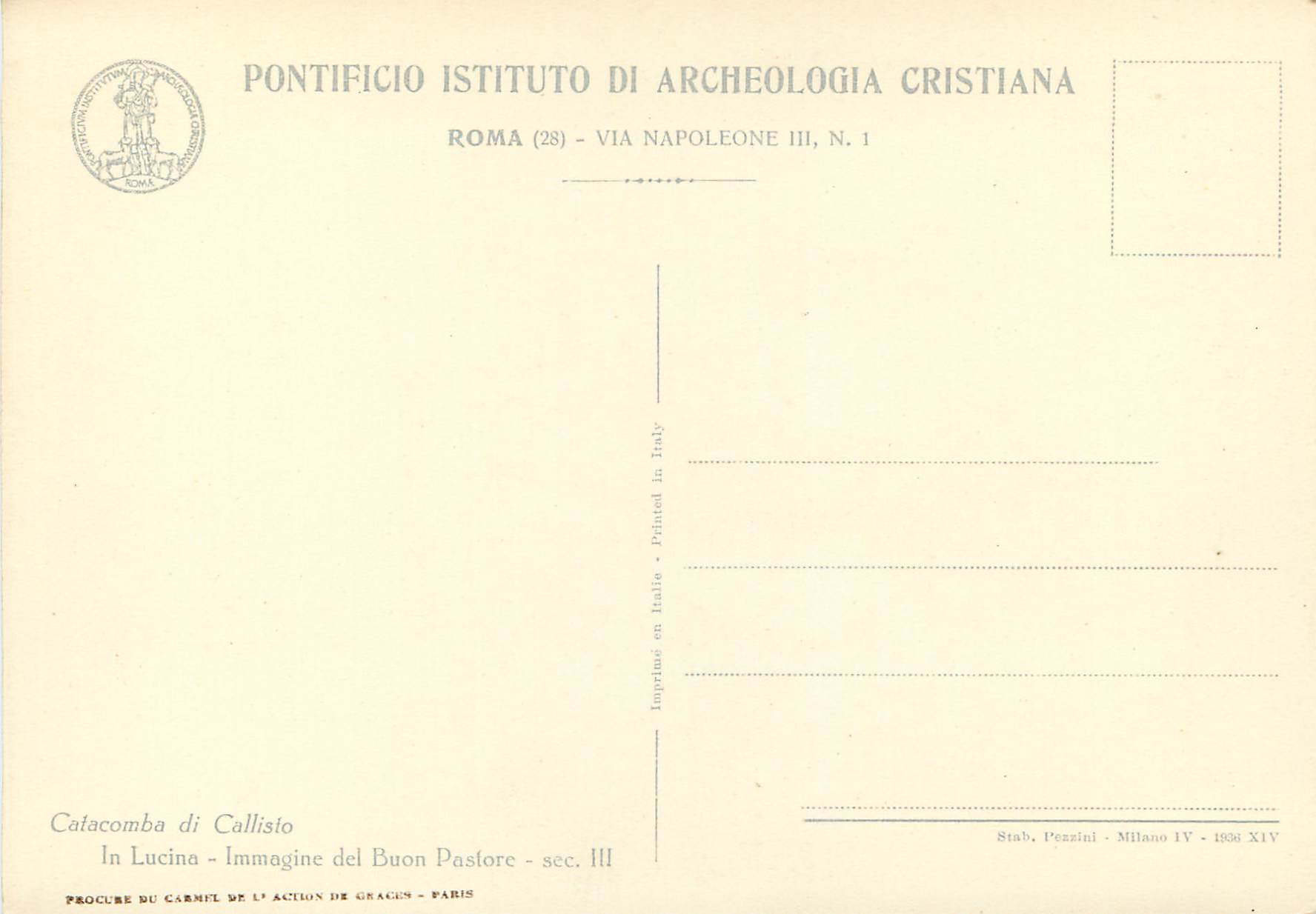 CPM Cafacomba di callisio la lucina immagine del buon pasiore sec III — Rückseite