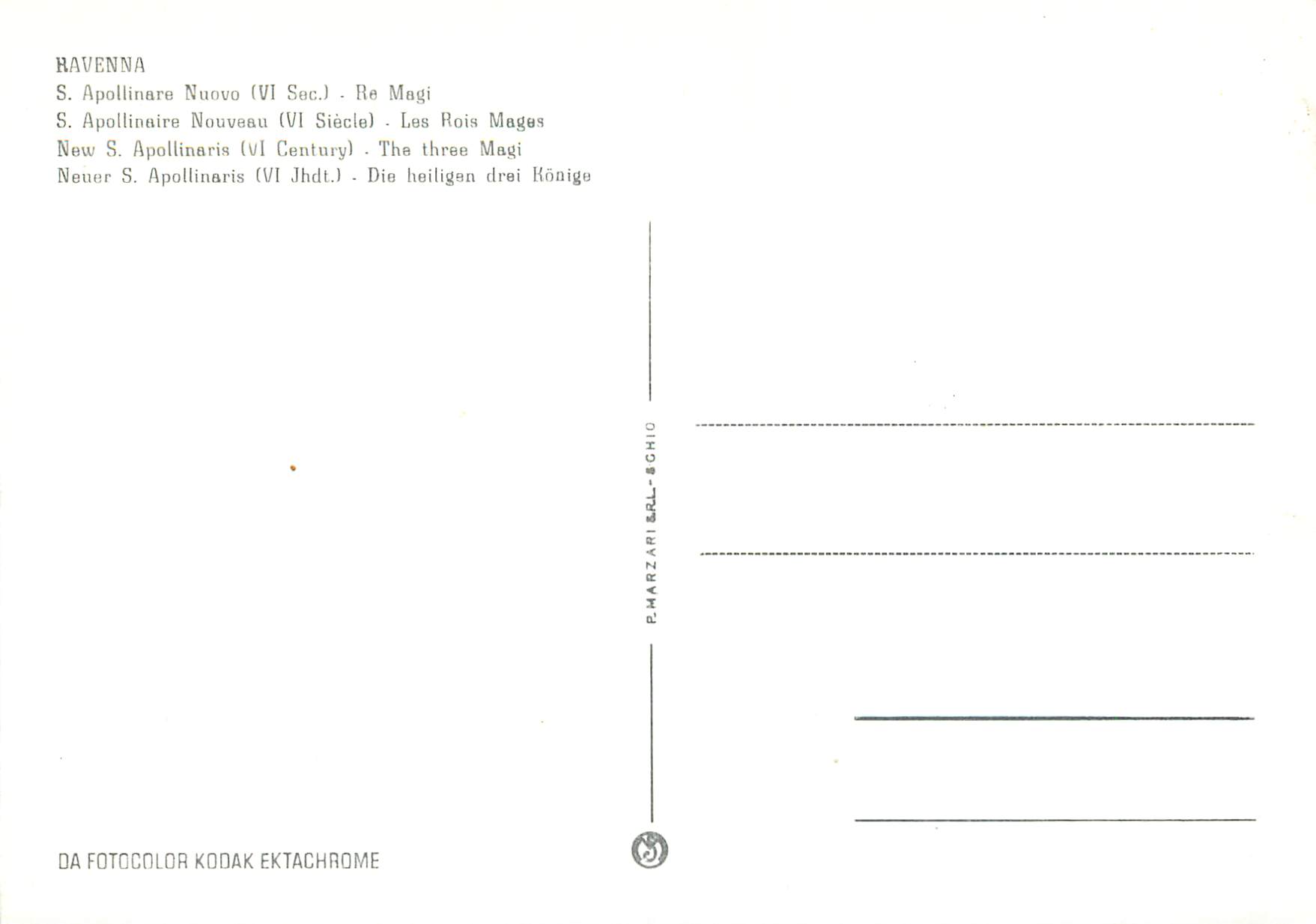 Les Trois Rois Mages — S. Apollinaire Nouveau (VIe siècle) — éditeur P. Marzari & Cie, Schio — Rückseite