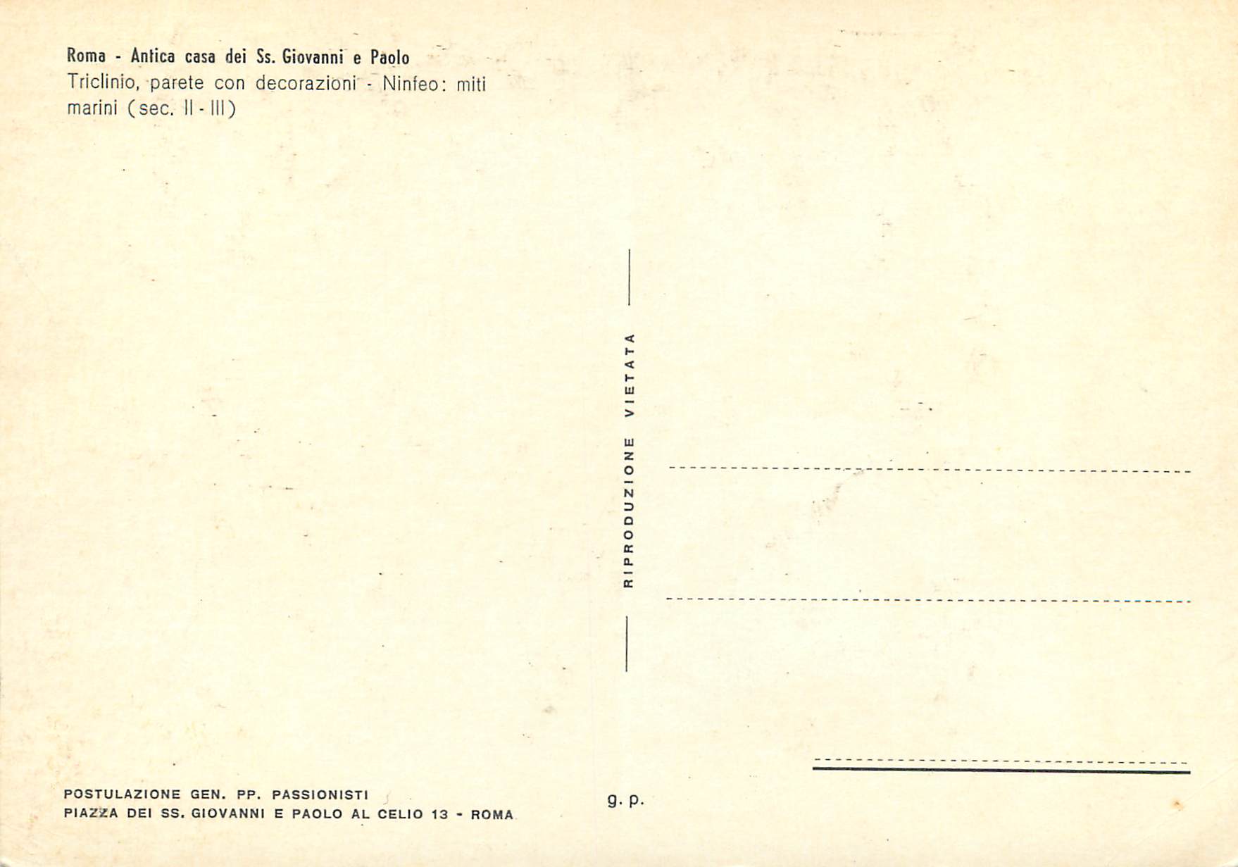 CPM Roma antica casa dei ss giovanni e paolo ticlinio parete con decorazioni ninteo miti marini (sec II III) — Verso