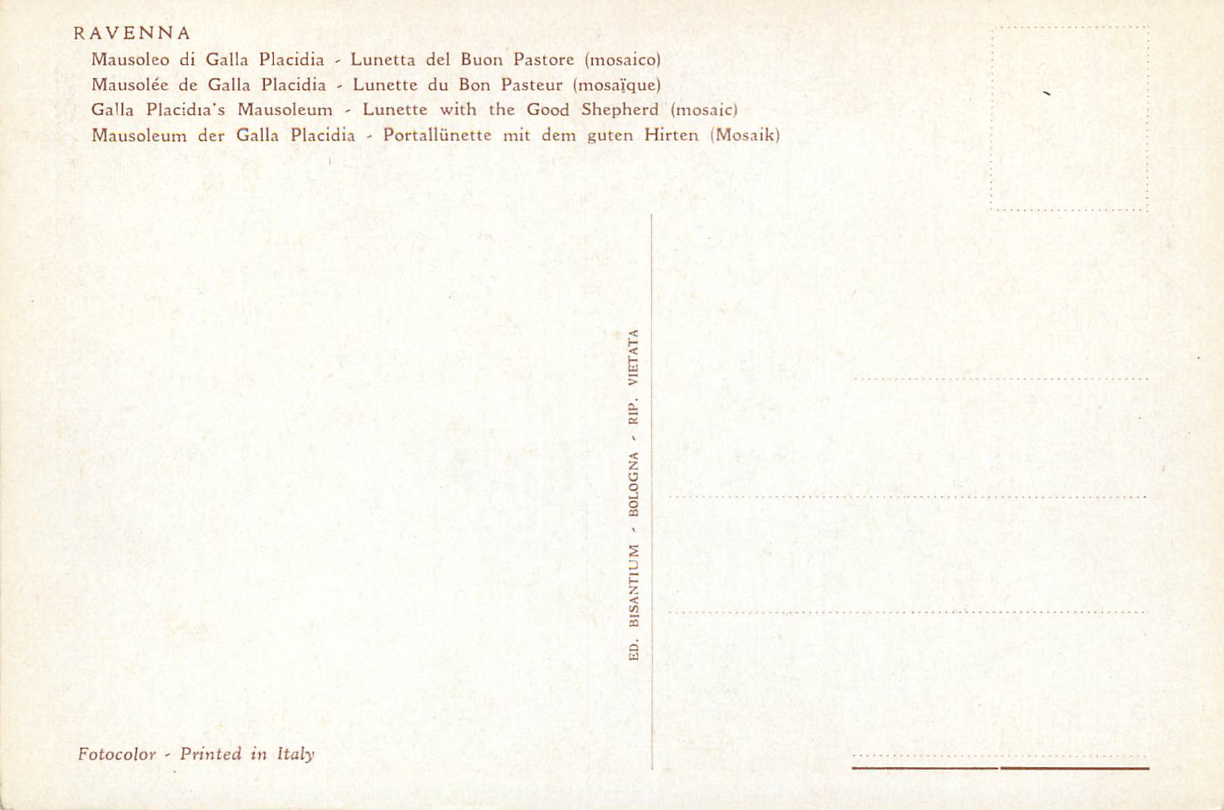 CPM Ravenna mausolee de galla placidia lunette du bon pasteur (mosaique) — Rückseite