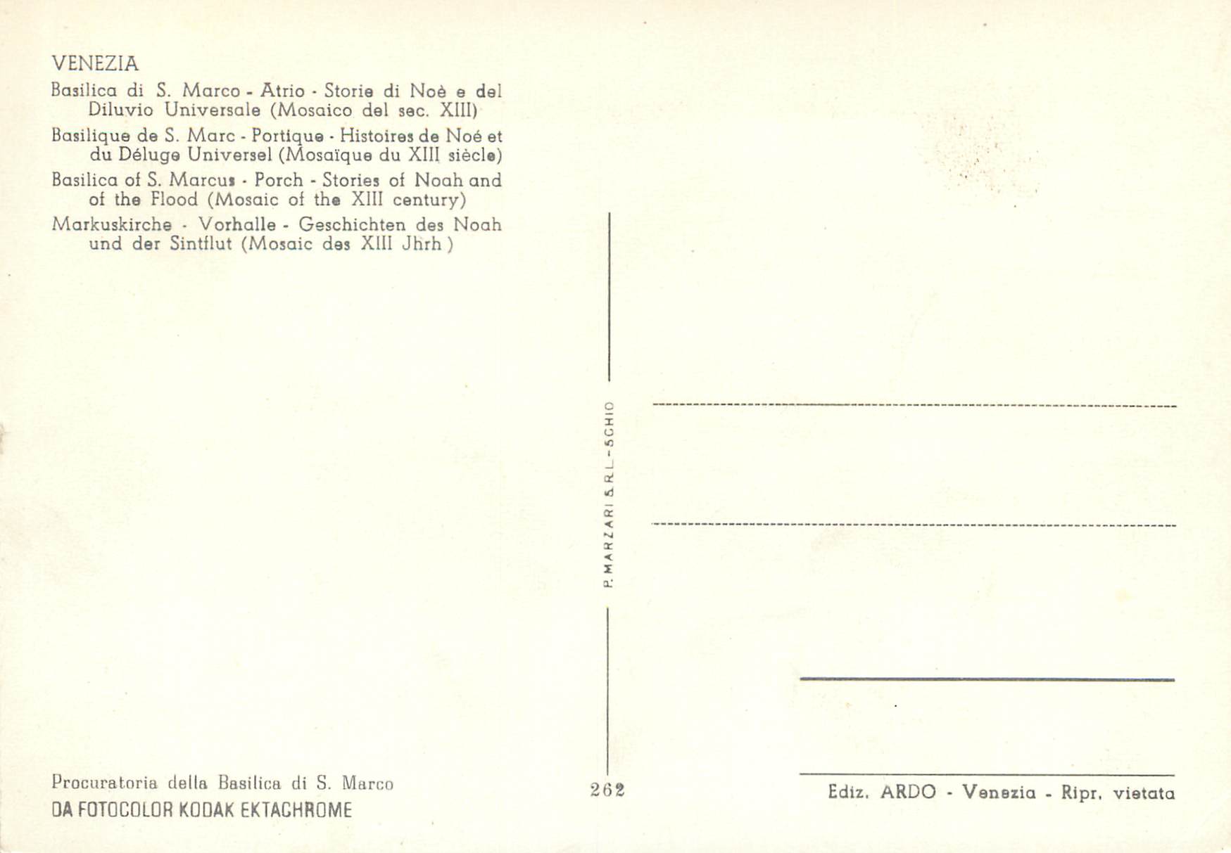 CPM Venezia basilique de s marc portique histoires de noe et du deluge universel (mosaique du XIII s) — Rückseite