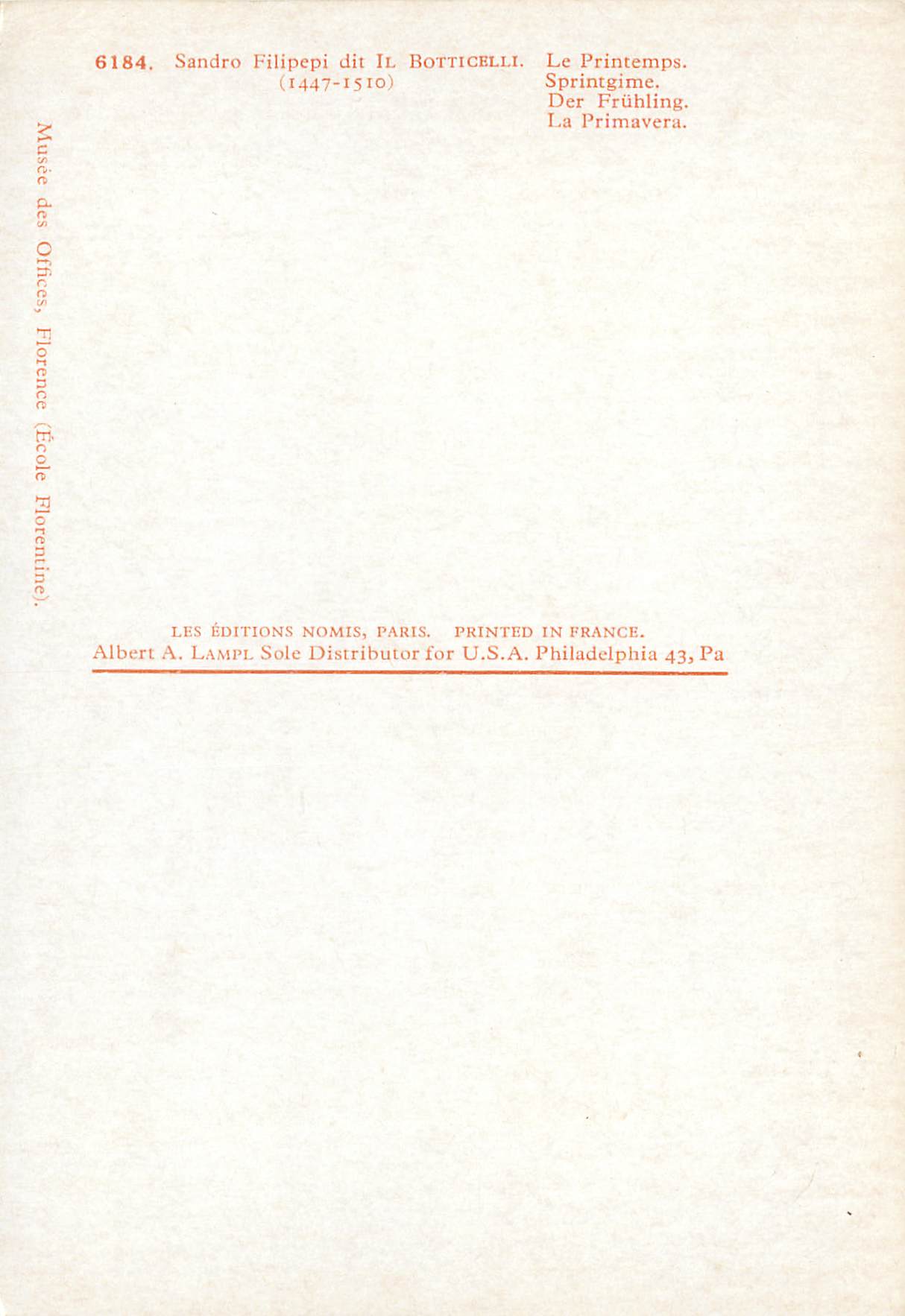 CPM Sandro filipepi dit il botticelli (1147 1510) le printemps — Verso