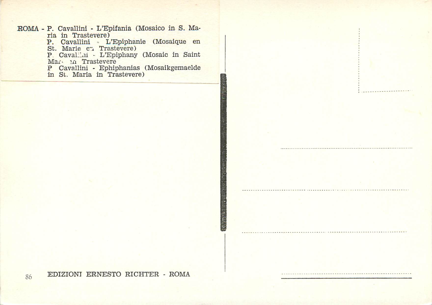 CPM Roma P Cavallini l'epiphanie (mosaique en st marie en trastevere) — Verso