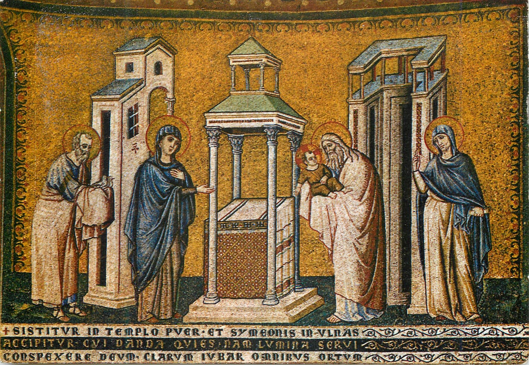 CPM Roma P Cavallini la presentation dans le temple mosaique en st marie en trastevere)