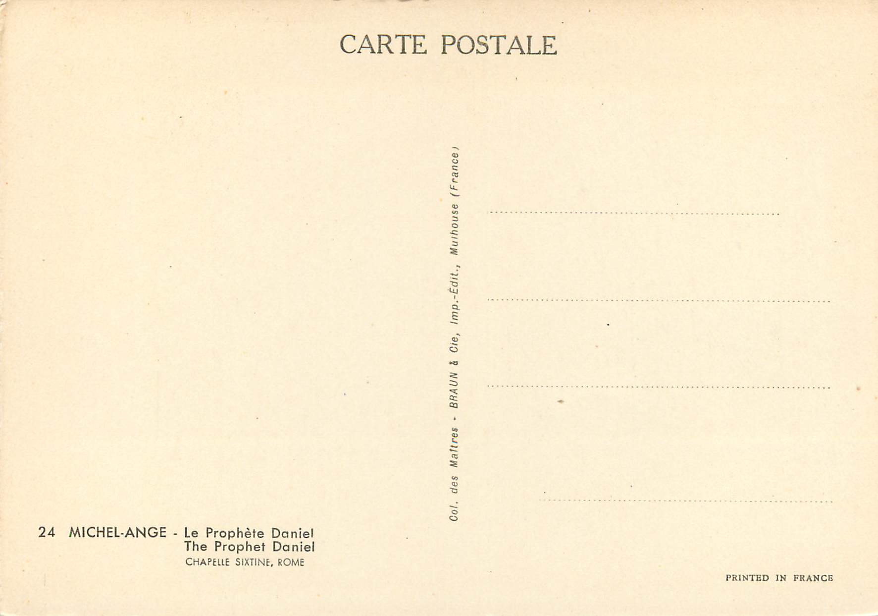 CPM Rome chapelle sixtine michel ange le prophete daniel — Rückseite