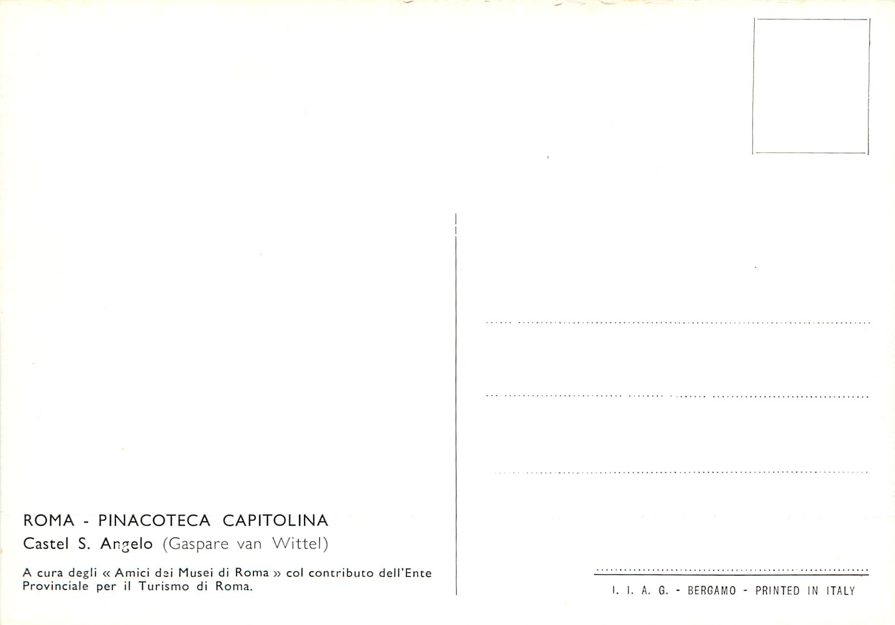 CPM Roma pinacoteca capitolina castel a angelo (Gaspare van wittel) — Rückseite
