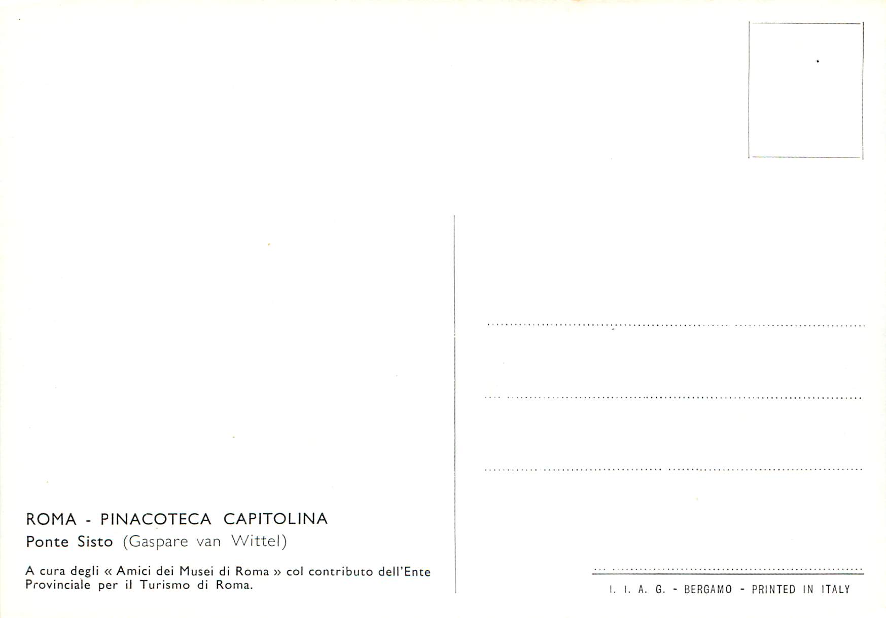 CPM Roma pinacoteca capitolina ponte sisto (gaspare van wittel) — Rückseite