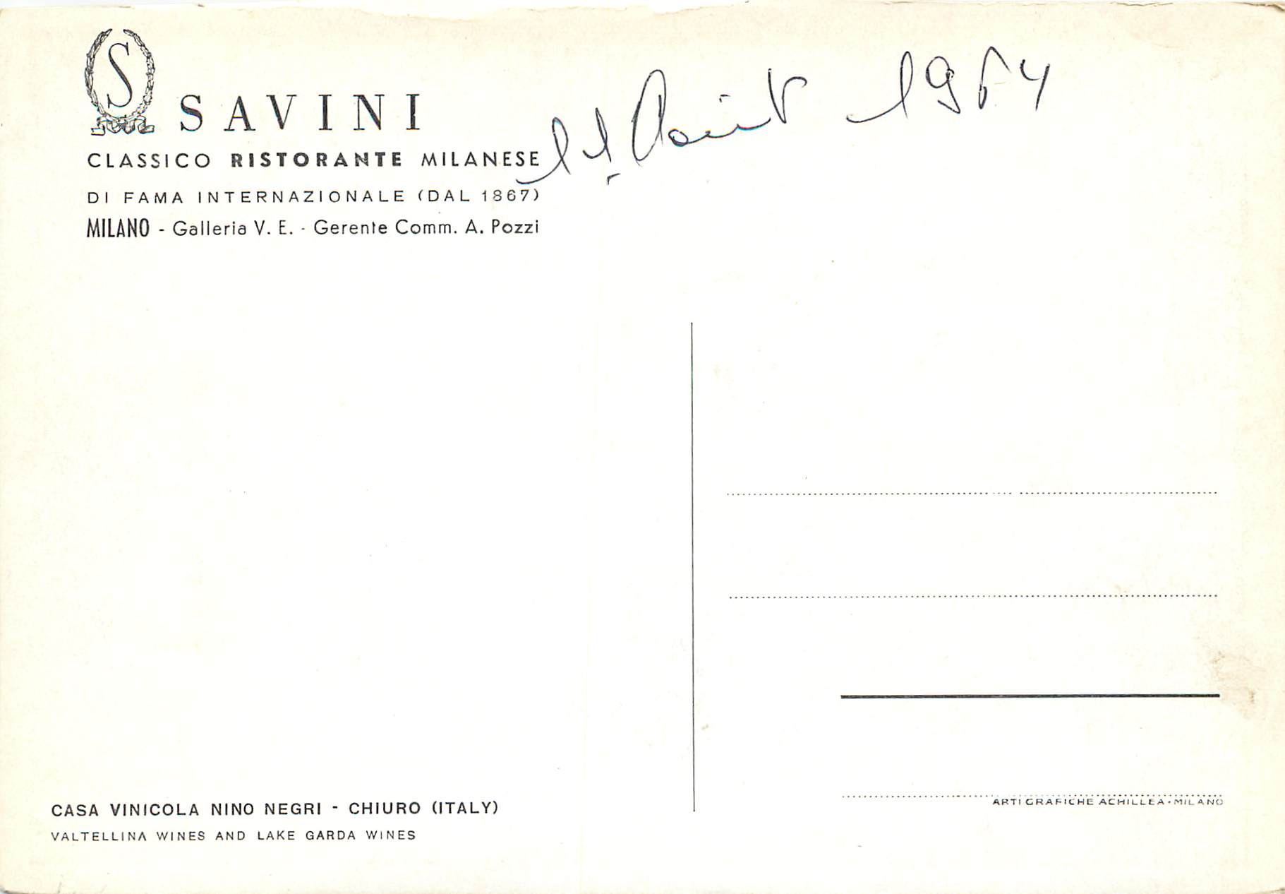 CPM Savini classico tistorante milanese milano galleria V E gerente comm a pozzi — Back