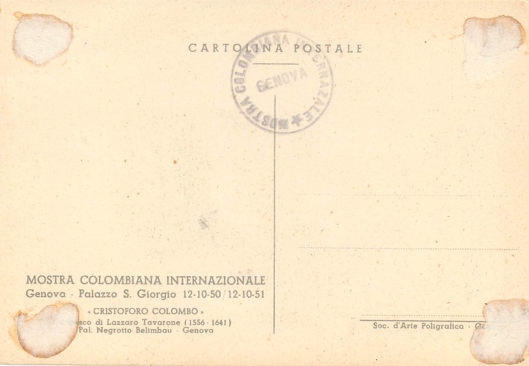 CPM Genova palazzo s Giorgio 12 12 50 12 10 51 mostra colombiana internazionale — Rückseite