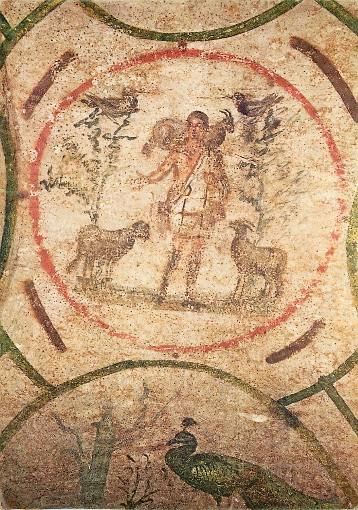CPM catacomba di priscilla cubicolo della vellata il biuon pastore nella volta