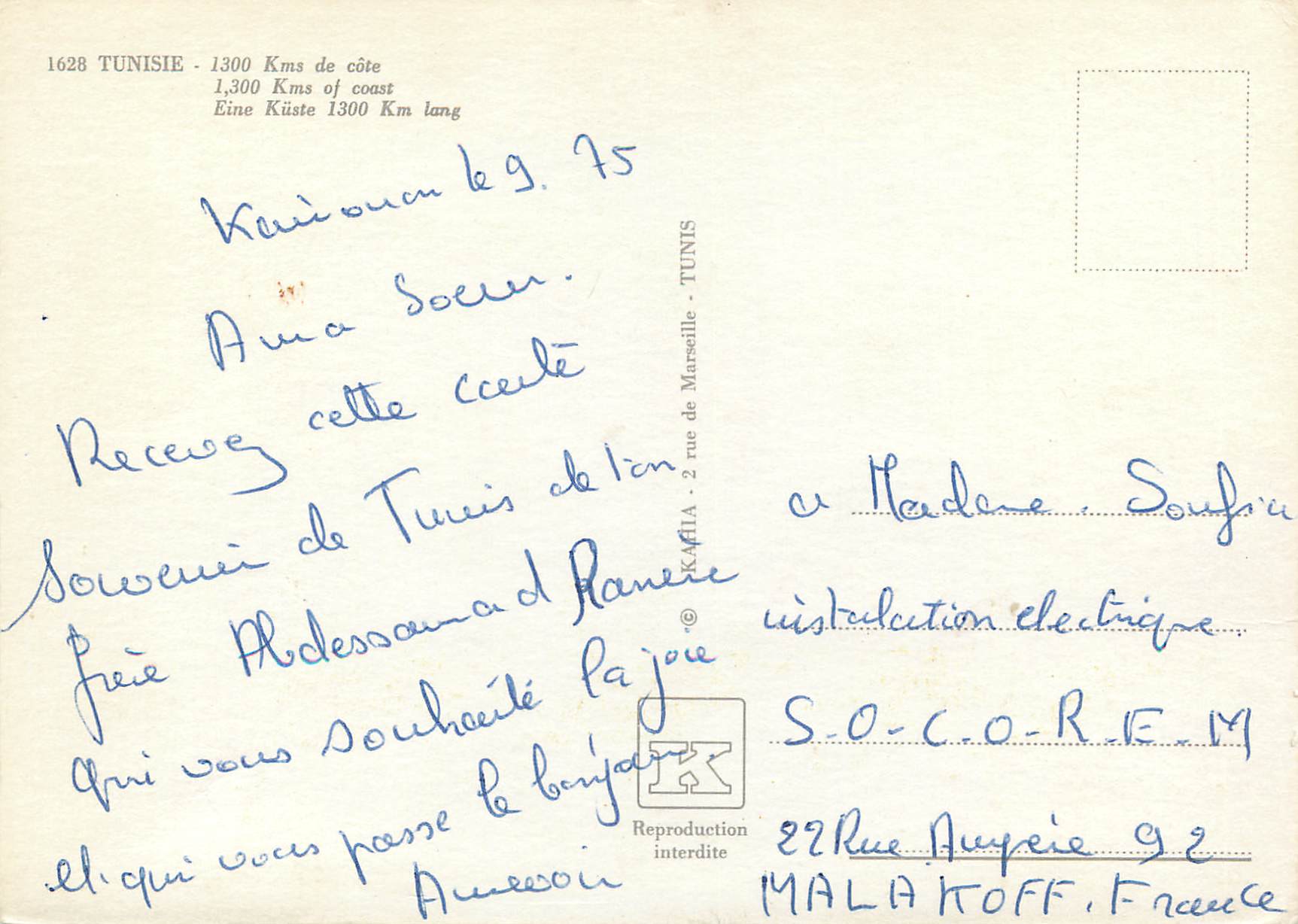 CPM Tunisie 1300km de cote Chameaux — Rückseite