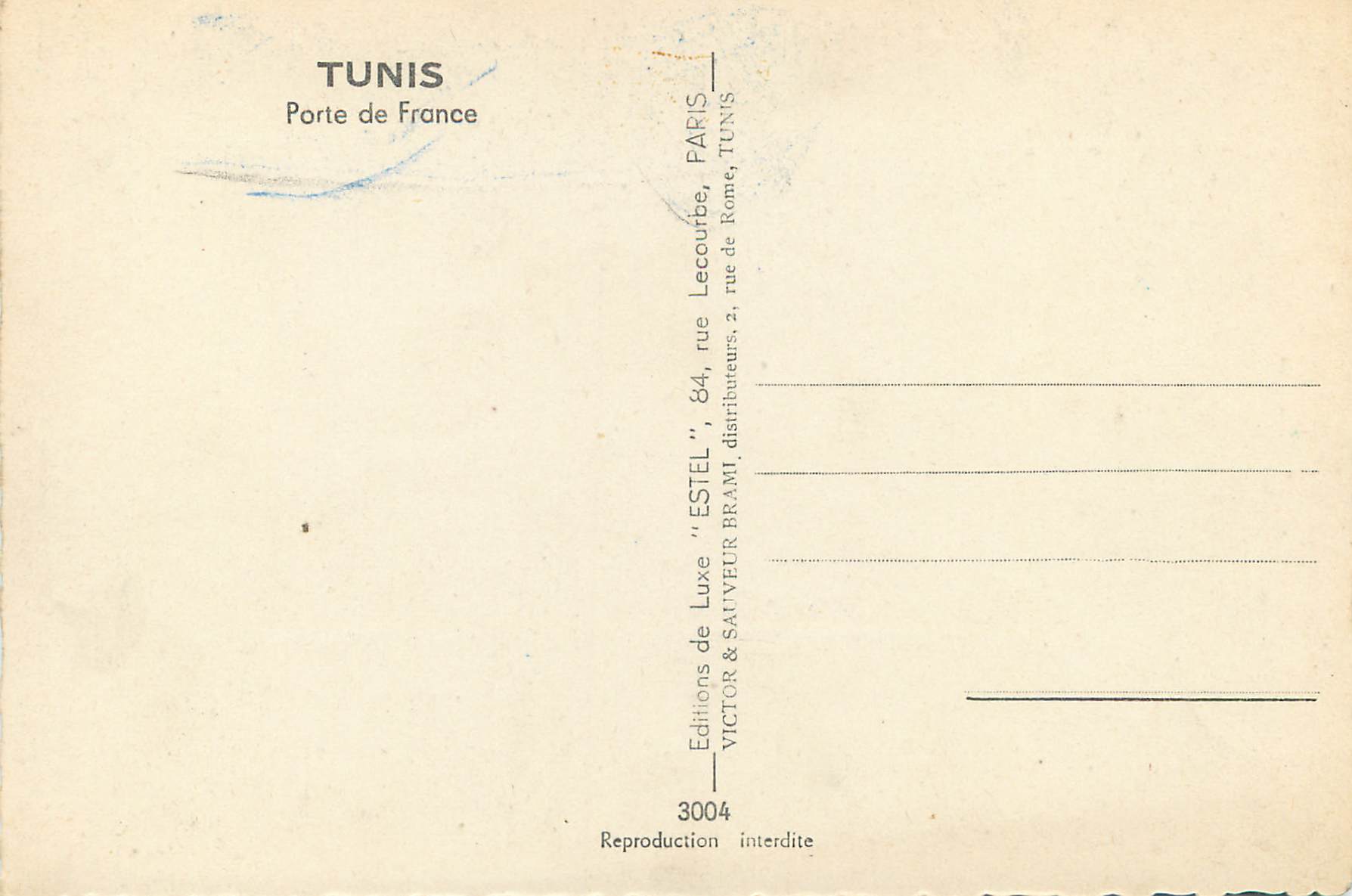 CPM Tunis porte de France A l'Alsacienne Alsace — Verso
