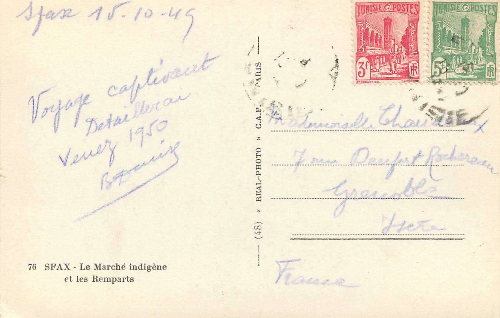 CPM Sfax le marche indigene et les remparts Chameau — Verso