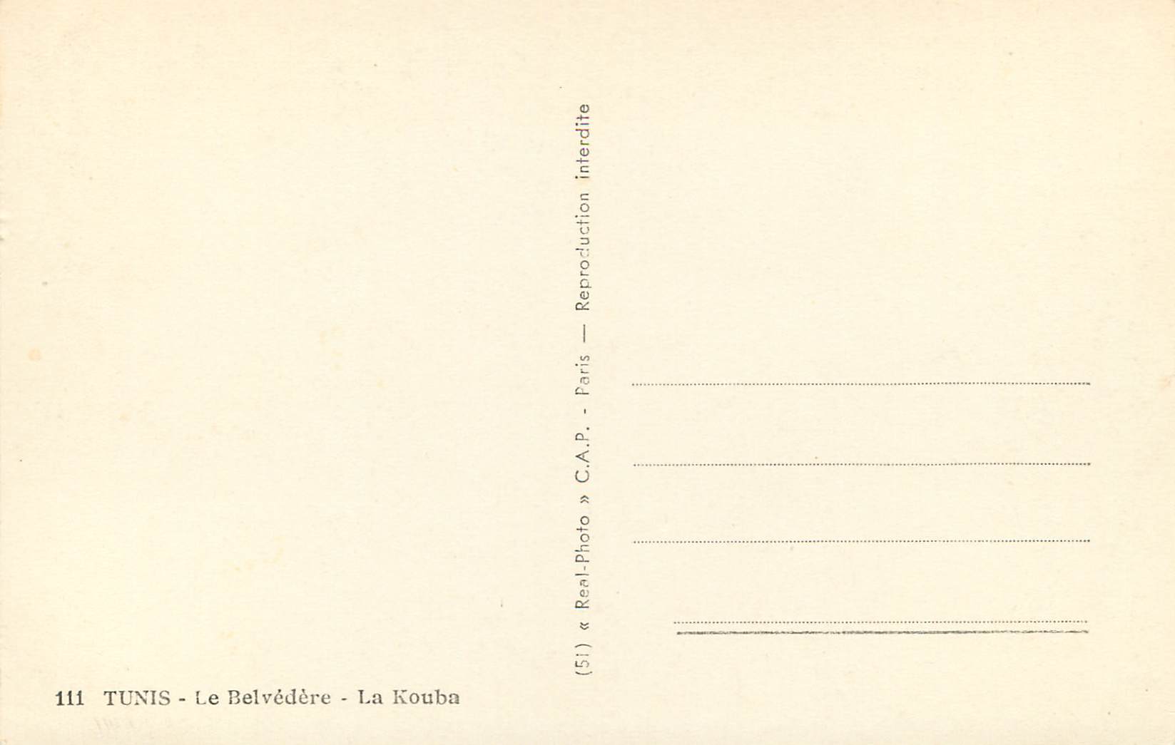 CPM Tunis le belvedere la kouba — Verso