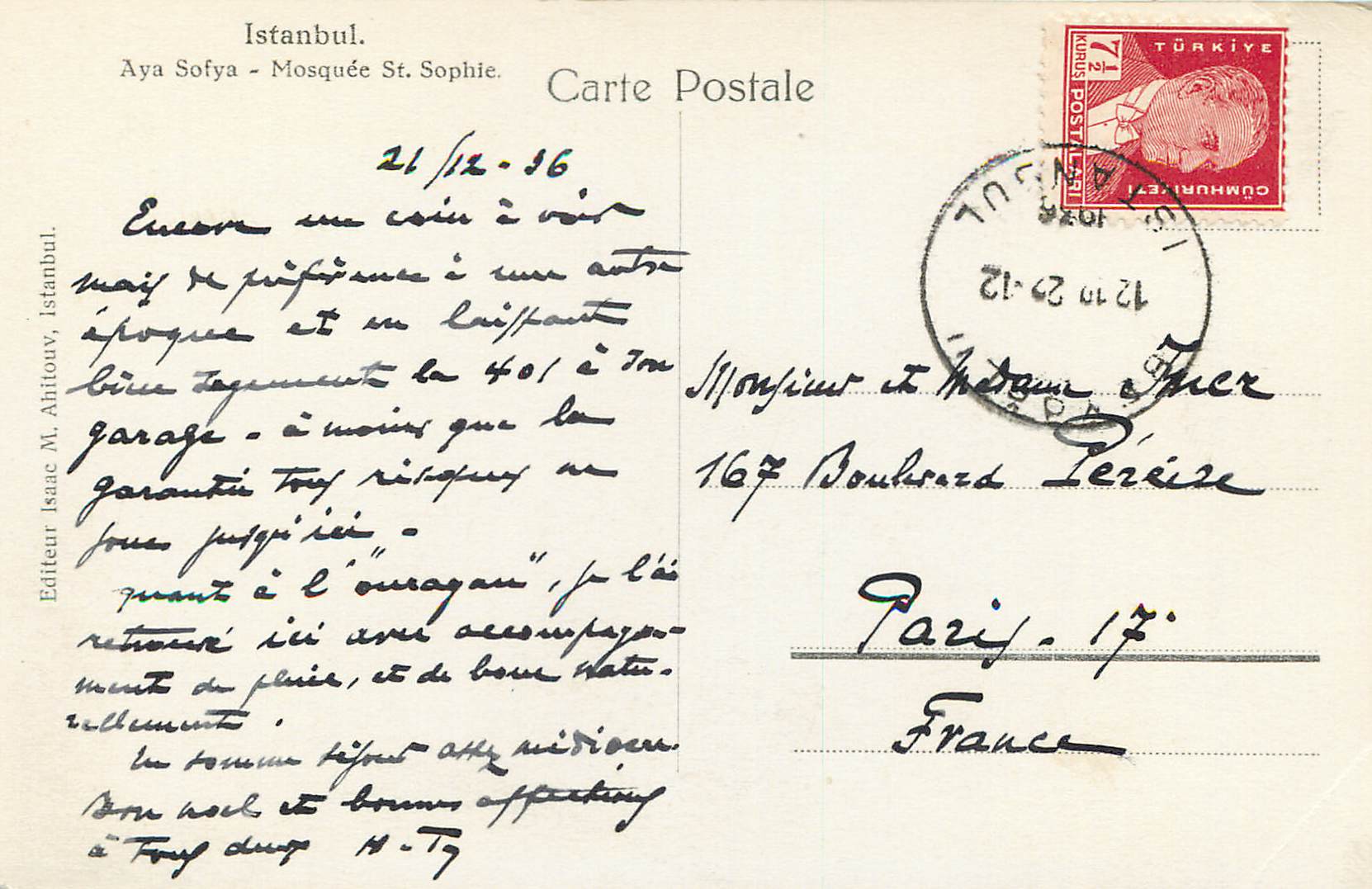 CPA Instanbul la mosquee st sophie — Verso