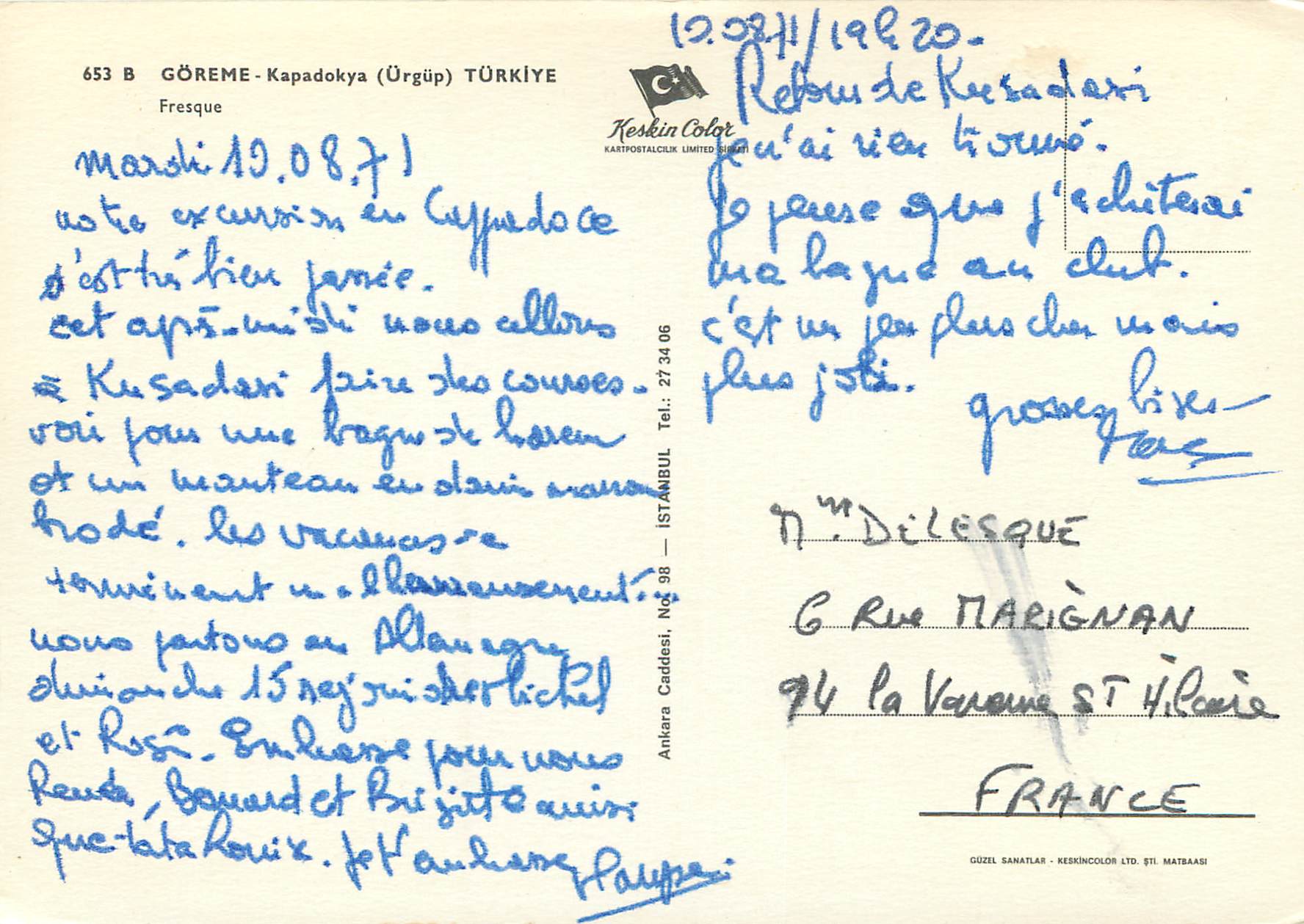 CPM Goreme (kapadokya (urgup)Turkey aydin fresque — Verso