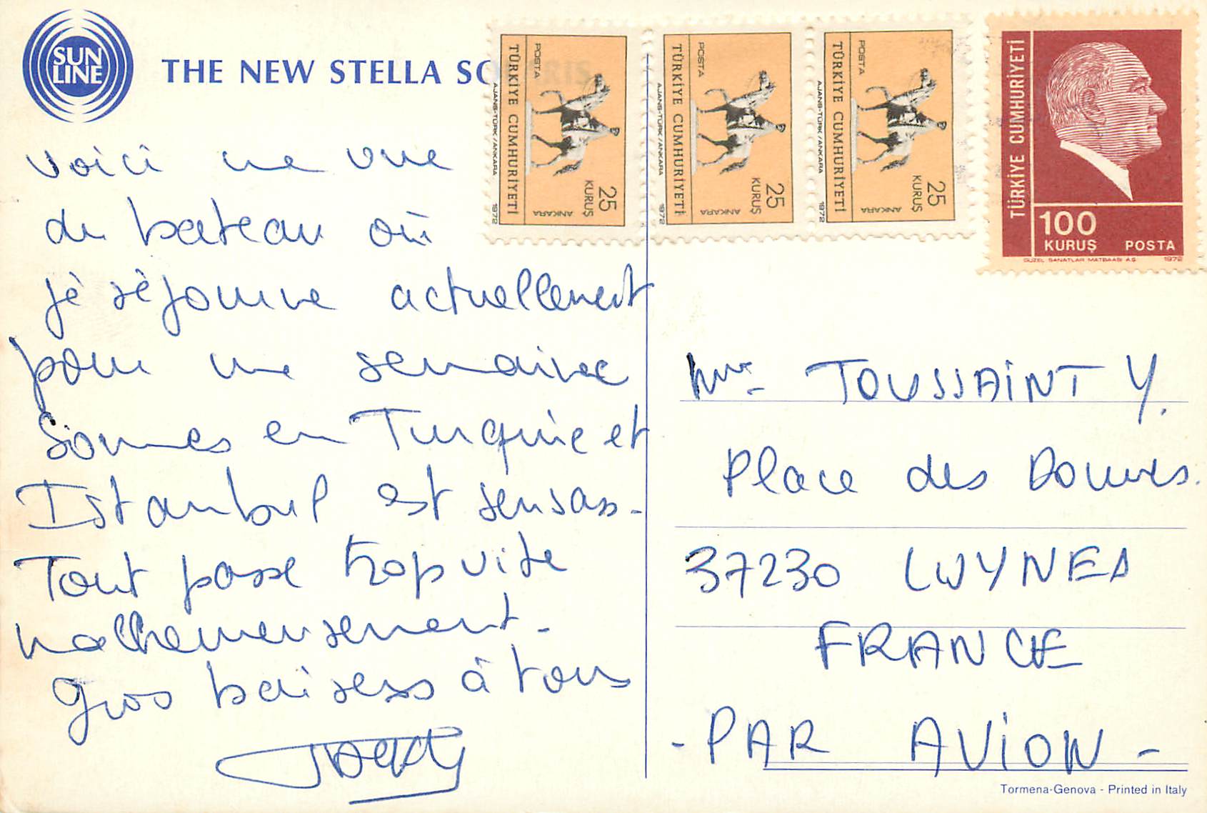 CPM Turkey Bateau Stella Solaris — Verso