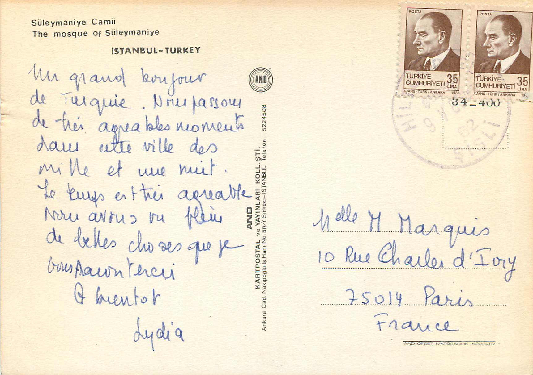 CPM Istanbul Turkey The Mosque of Suleymaniye — Verso