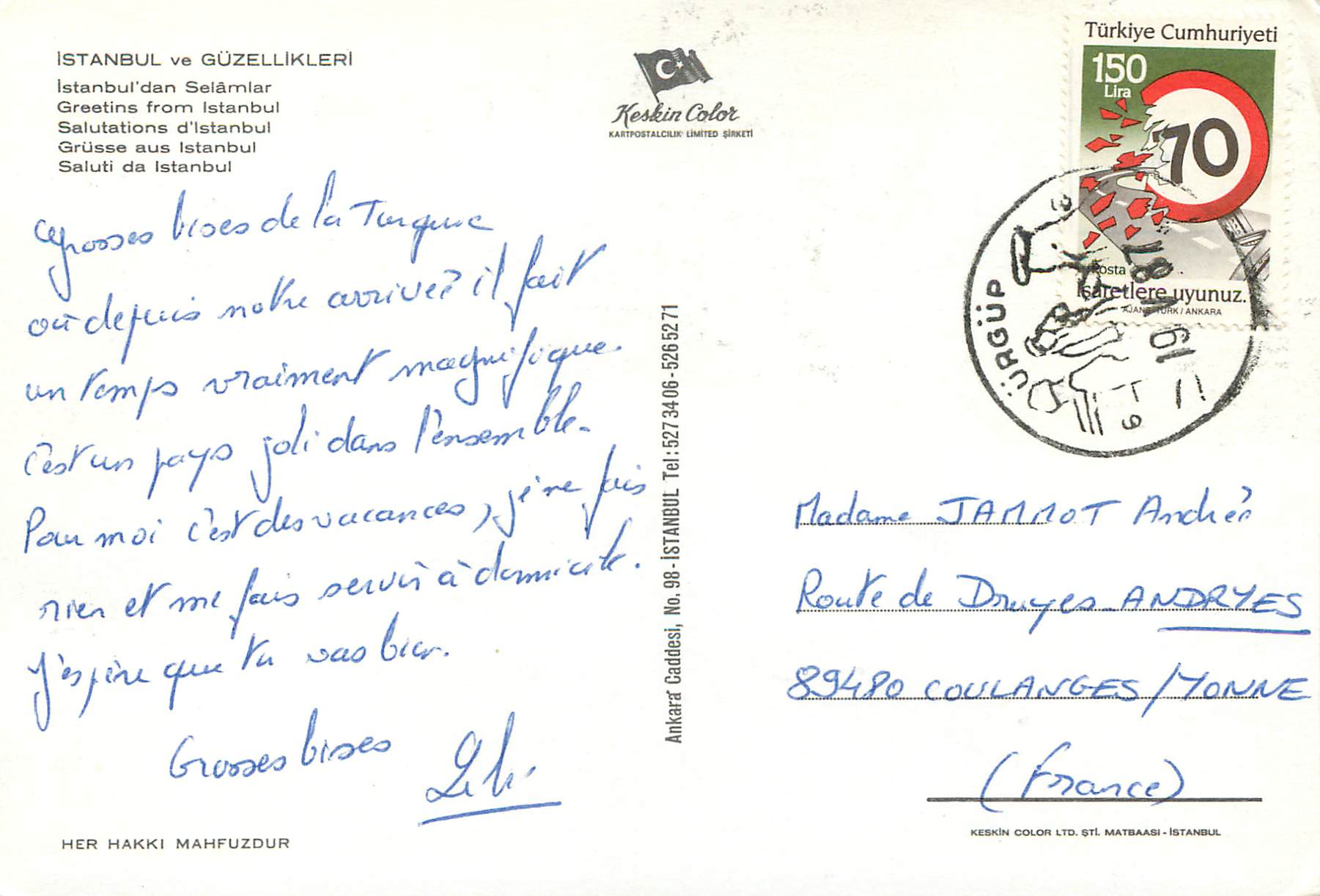 CPM Istanbul Turkey Salutations d'Istanbul — Verso