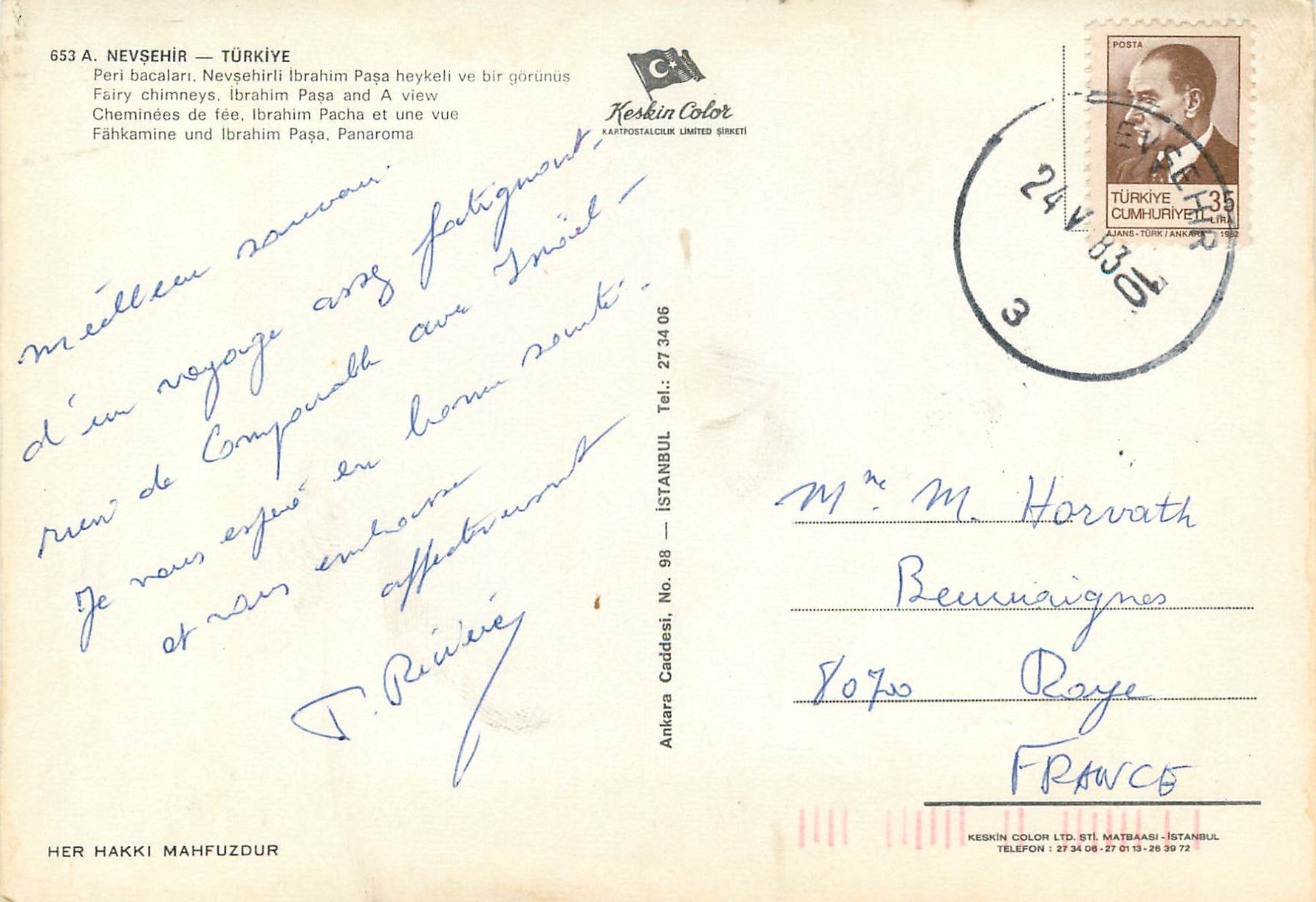 CPM Nevsehir Turkey Cheminees de fee — Verso