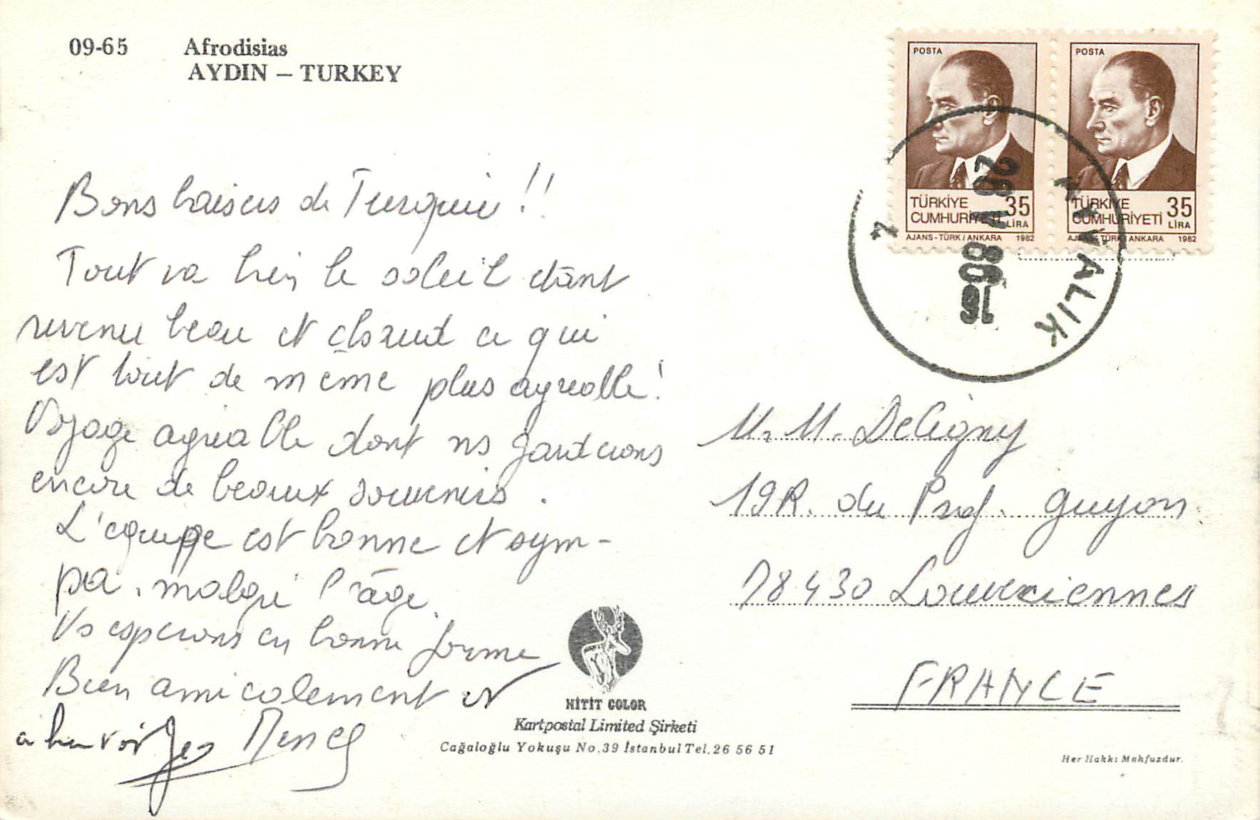 CPM Turkey Aydin Afrodisias — Verso