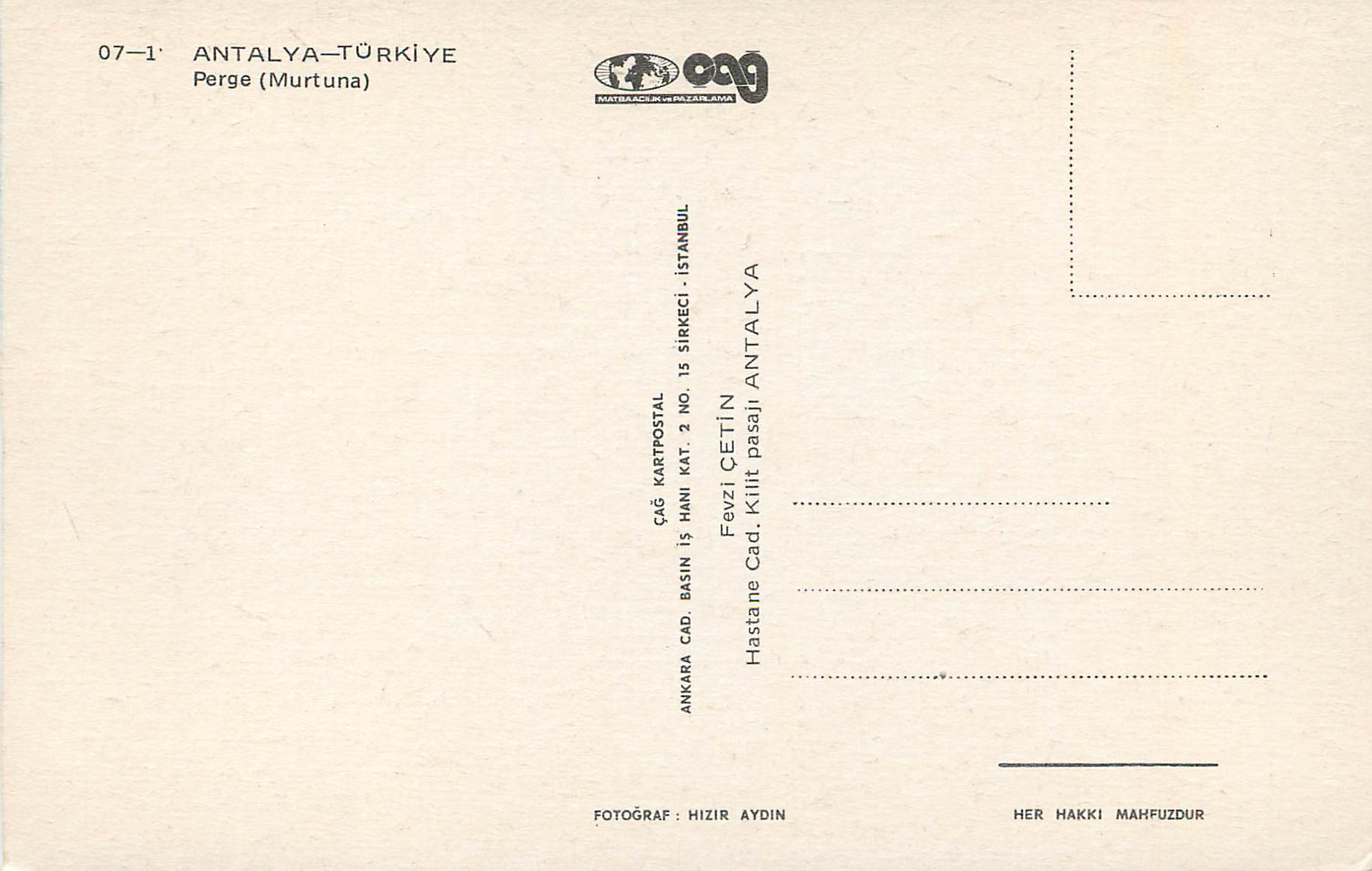 CPM Turkey Antalya Perge (Murtuna) — Verso