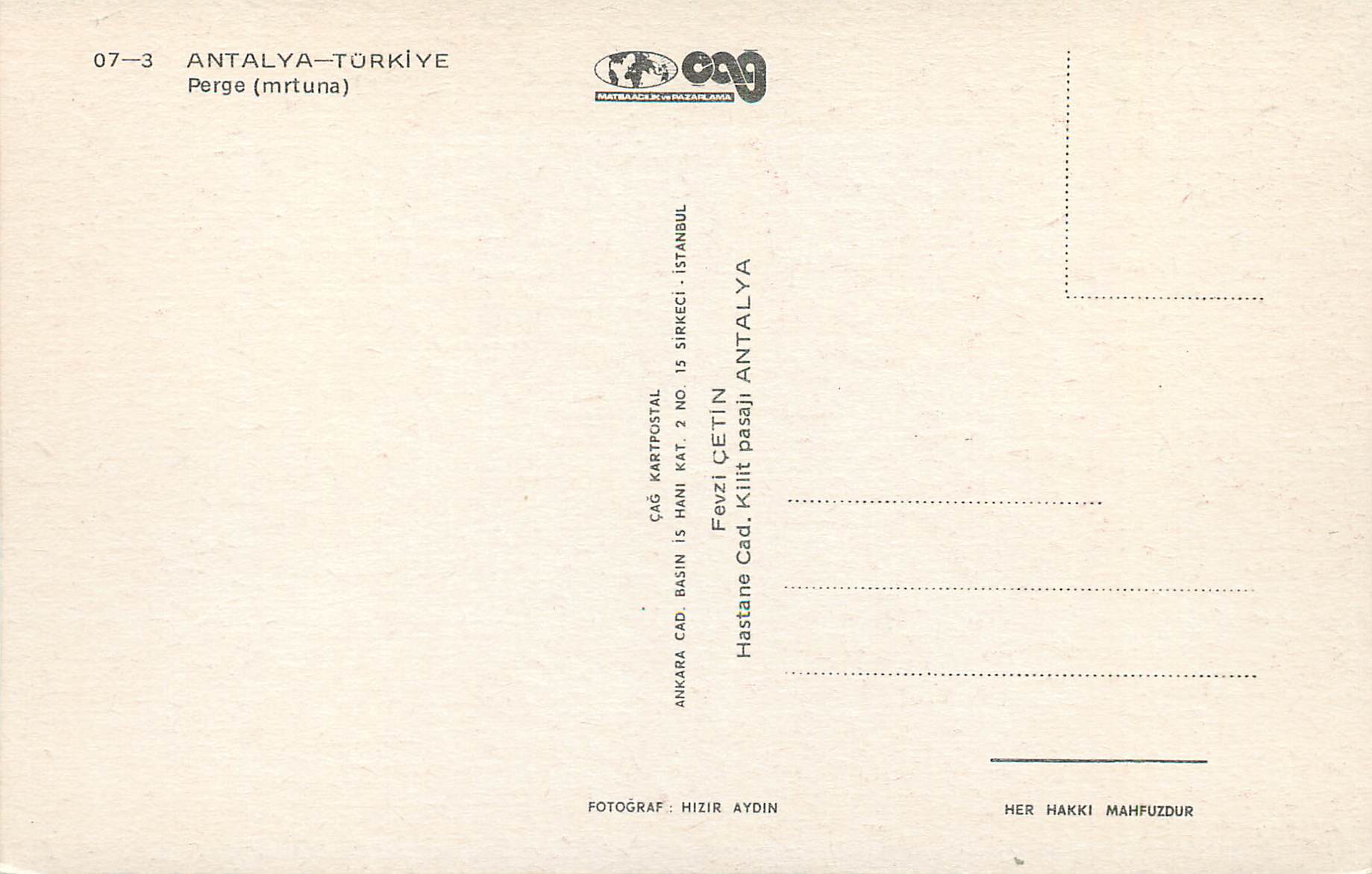 CPM Turkey Antalya Perge (mrtuna) — Verso