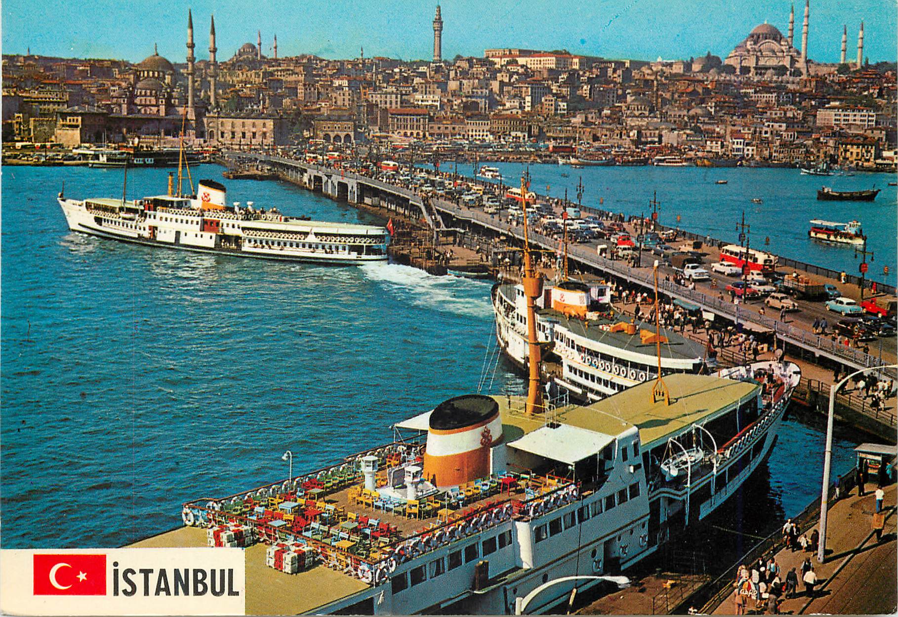 CPM Istanbul Turkey Le Pont de Galata Nouvelle Mosque et Suleymaniye Bateau