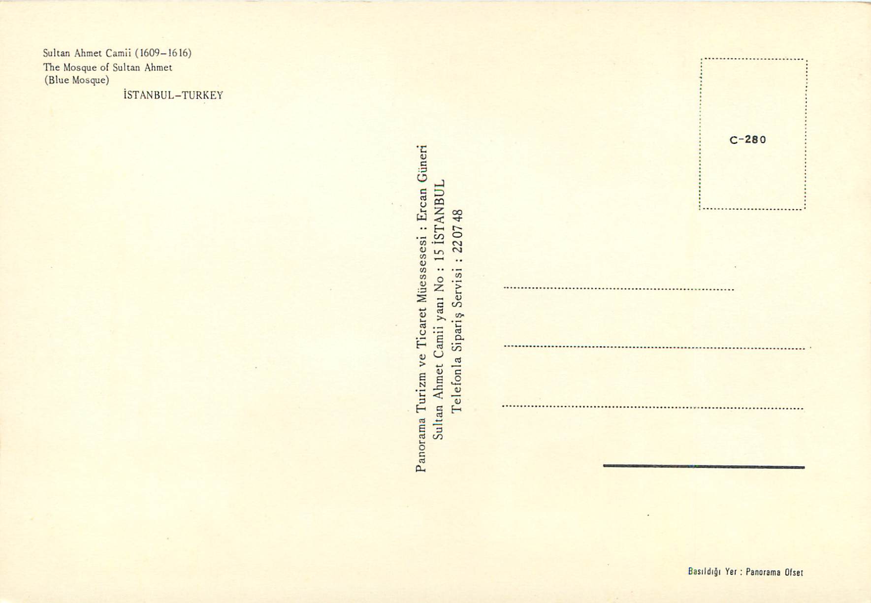 CPM Istanbul Turkey Sutlan Ahmet Camii — Verso