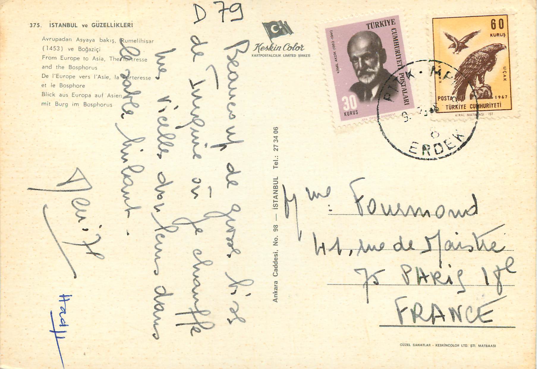 CPM Istanbul Turkey De l'Europe vers l'Asie — Verso