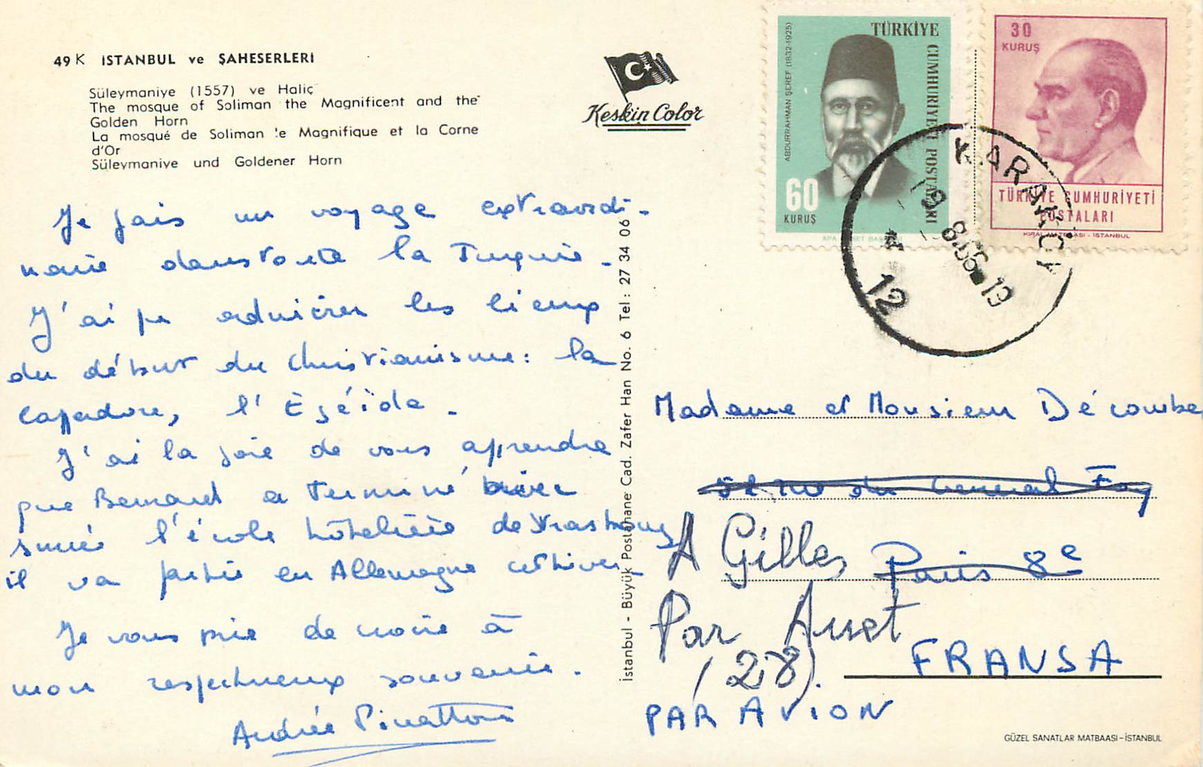 CPM Istanbul Turkey La mosquee de Soliman Le Magnifique et la Corne d'Or — Verso