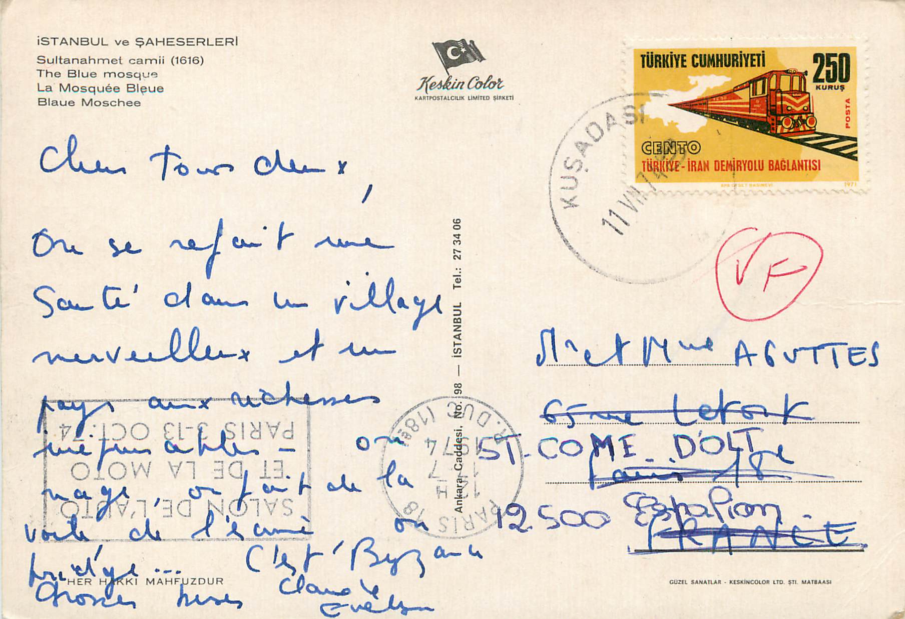CPM Istanbul Turkey La Mosquee Bleue — Verso