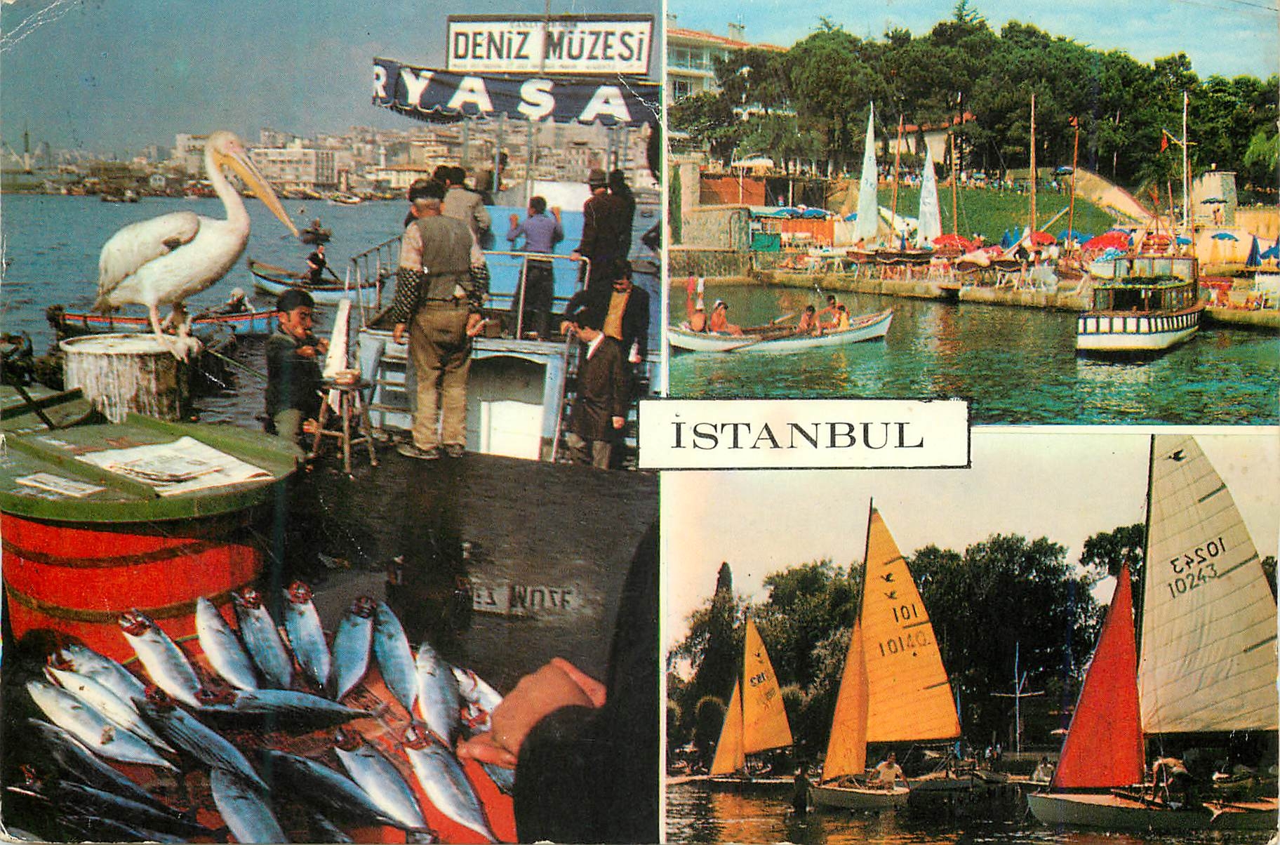 CPM Istanbul Turkey Fish Vandors and Sails Pelican Bateaux