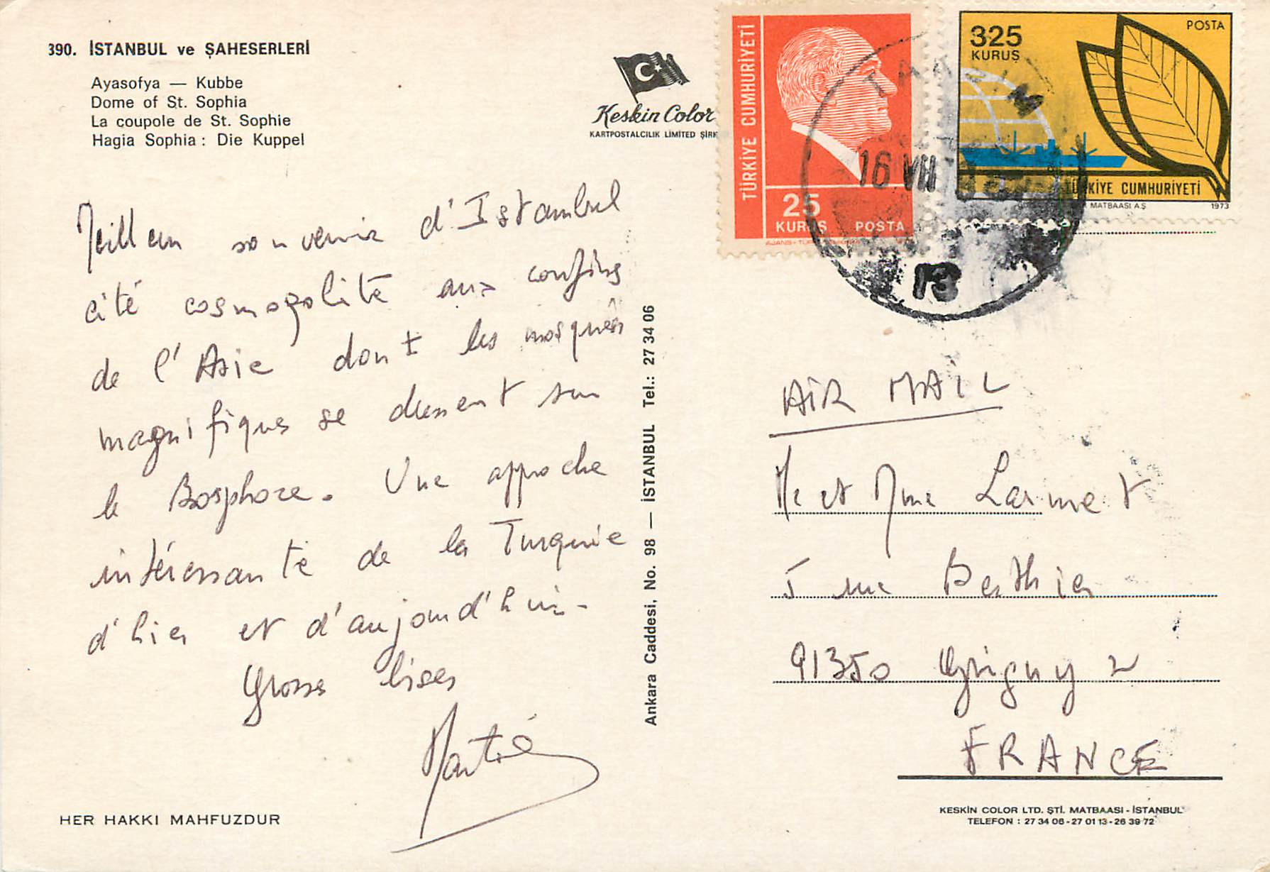 CPM Istanbul Turkey La Coupole de St Sophie — Verso