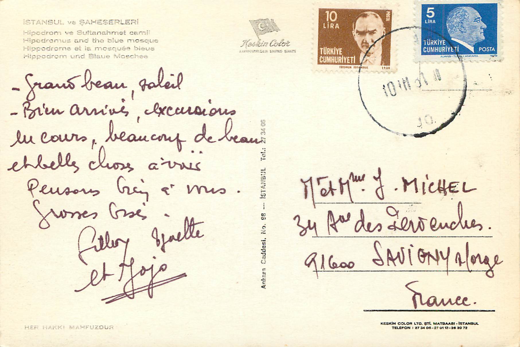 CPM Istanbul Turkey Hippodrome et la mosquee bleue — Verso