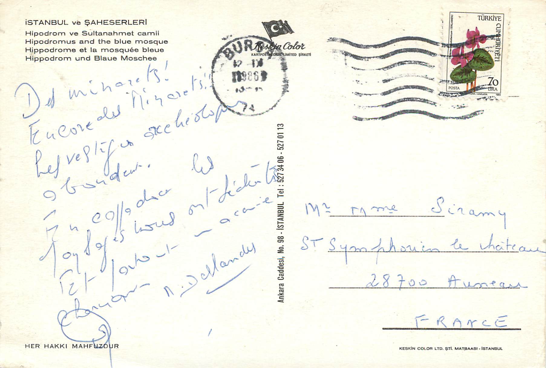 CPM Istanbul Turkey Hippodrome et la mosquee bleue — Verso