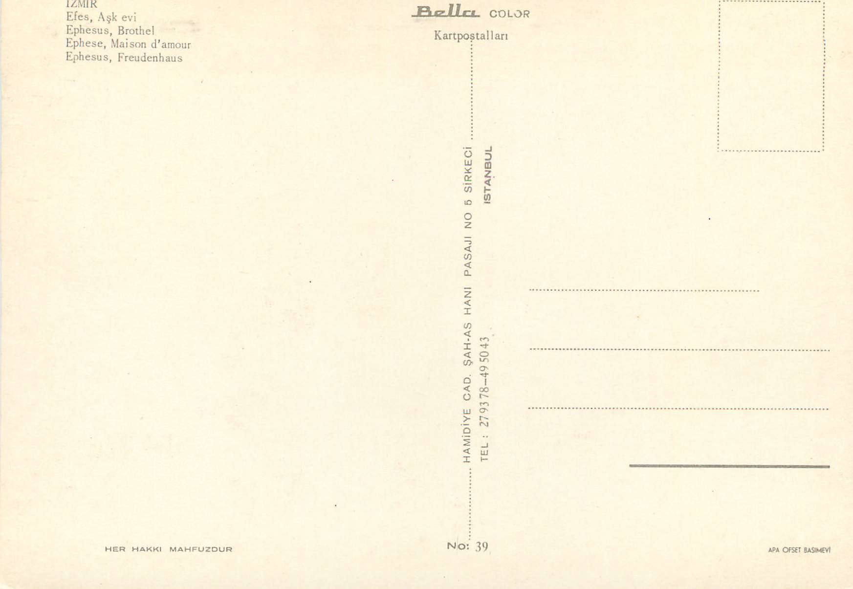 CPM Izmir Ephese Maison d'amour — Verso
